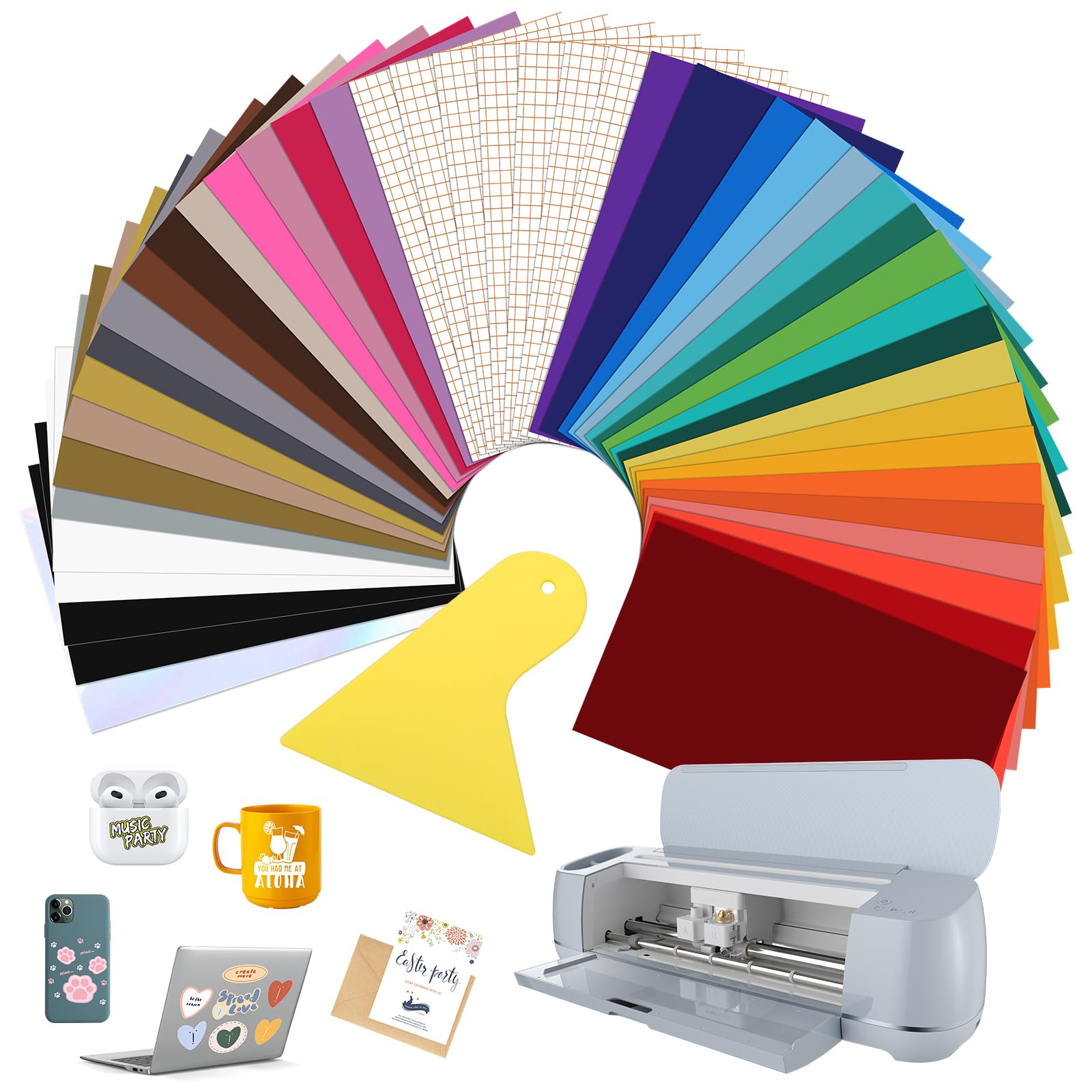 44 Stück Vinyl Plotterfolie Selbstklebend, 30,5 x 20,5cm Vinyl Vinylfolie Plotter Plotterfolie Transferfolie für Cricut, Silhouette Cameo Folienplotter, für DIY Handwerk Dekor Banner, mit 1 Spatel