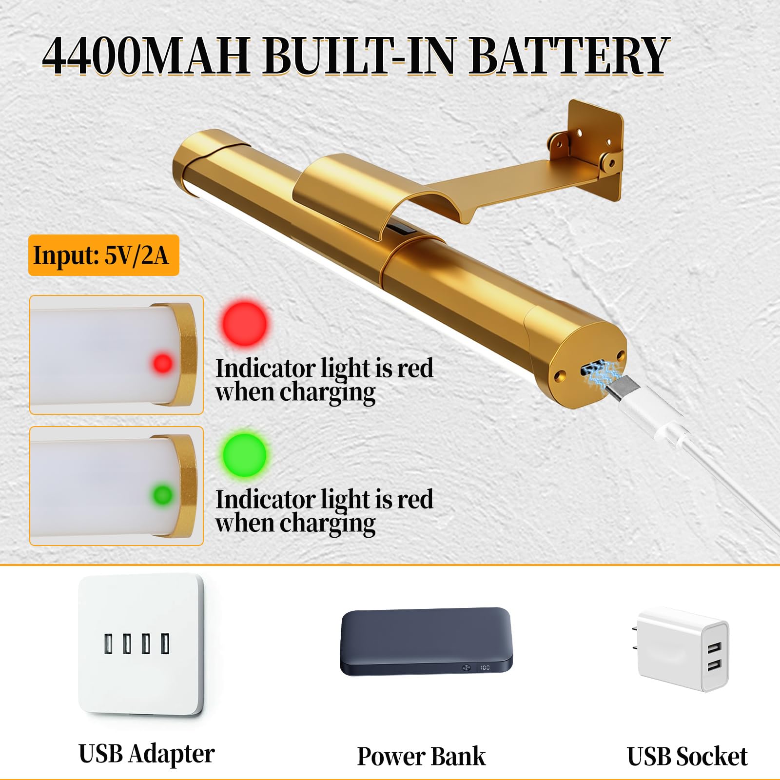 Kabellose Bilderleuchte, 2er-Pack magnetische LED-Kunstdisplayleuchte mit Timerfunktion, Fernbedienung und Touch-Steuerung, stufenlos dimmbares Licht für Wandbilder, Badezimmerspiegel (Gold)
