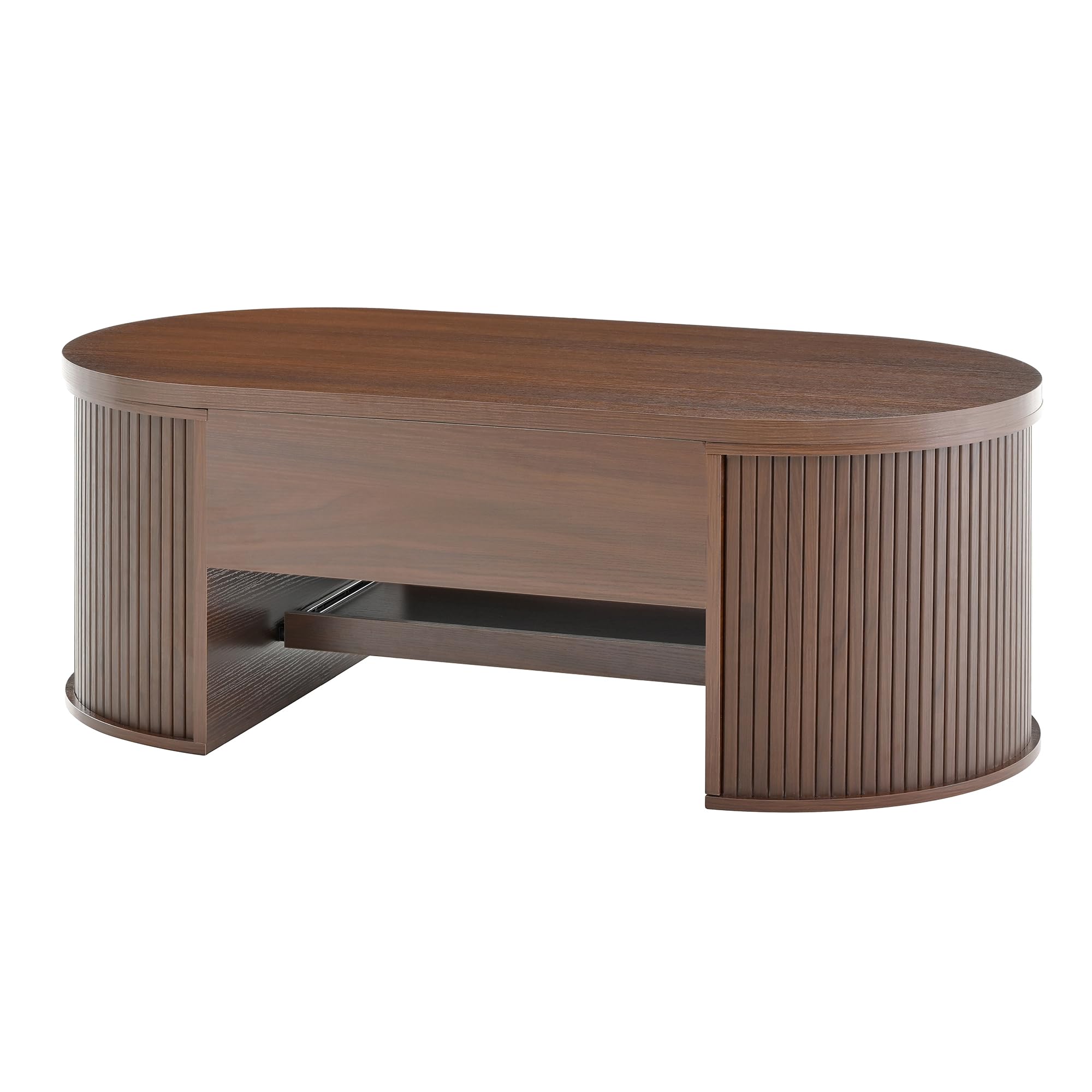 Merax Table basse élévable 110x55,5x40 cm, hauteur réglable avec côtés en bois incurvés, étagère extensible, meuble de salon multifonctionnel, espace de rangement pour collations, livres, électronique