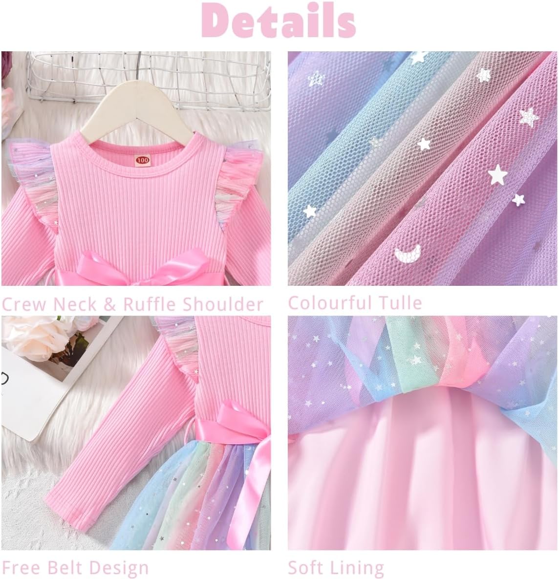 Toddler Girl Long Sleeve Tulle Dress 1-5 Years - Image 3