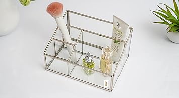 LamJum Silver Metal and Glass 4 Sections Cosmetic Organiser 4-OD