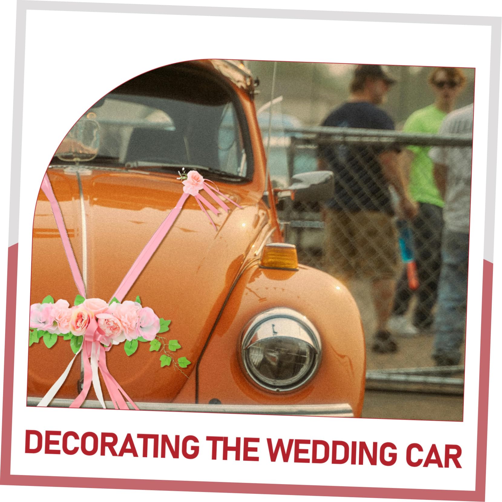 Abaodam Hochzeitsauto Dekoration mit Künstlichen Seidenrosen in Rosa Verblassungsbeständig und Elegant Inklusive Autohaubenschleife für Fahrzeug und Feierdeko