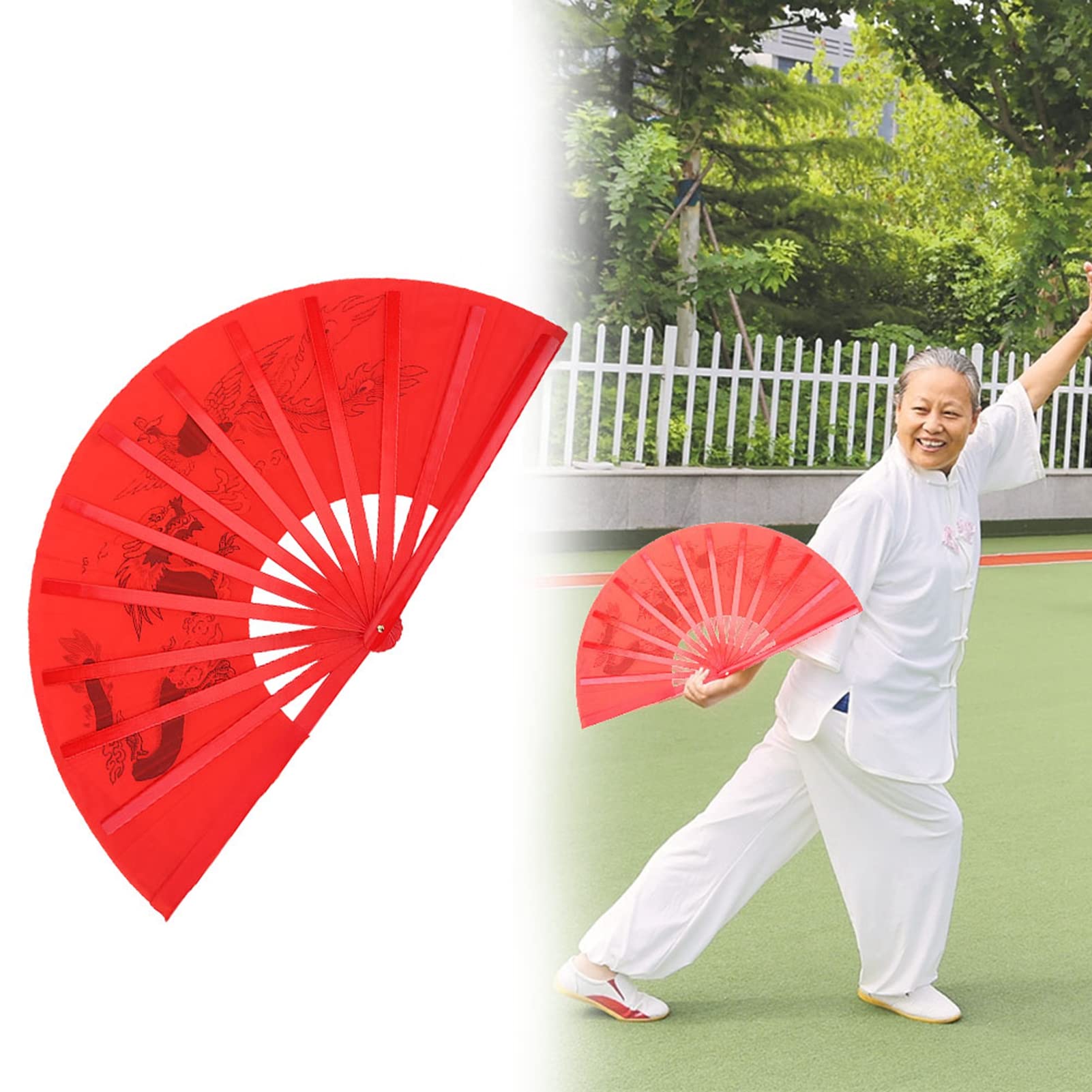 Ventaglio di Tai Chi, Ventaglio Cinese Rosso Ventaglio di bambù di Kung Fu Ventaglio di Tai Chi della Mano Destra per L'allenamento dei Fan di Kung Fu di Danza