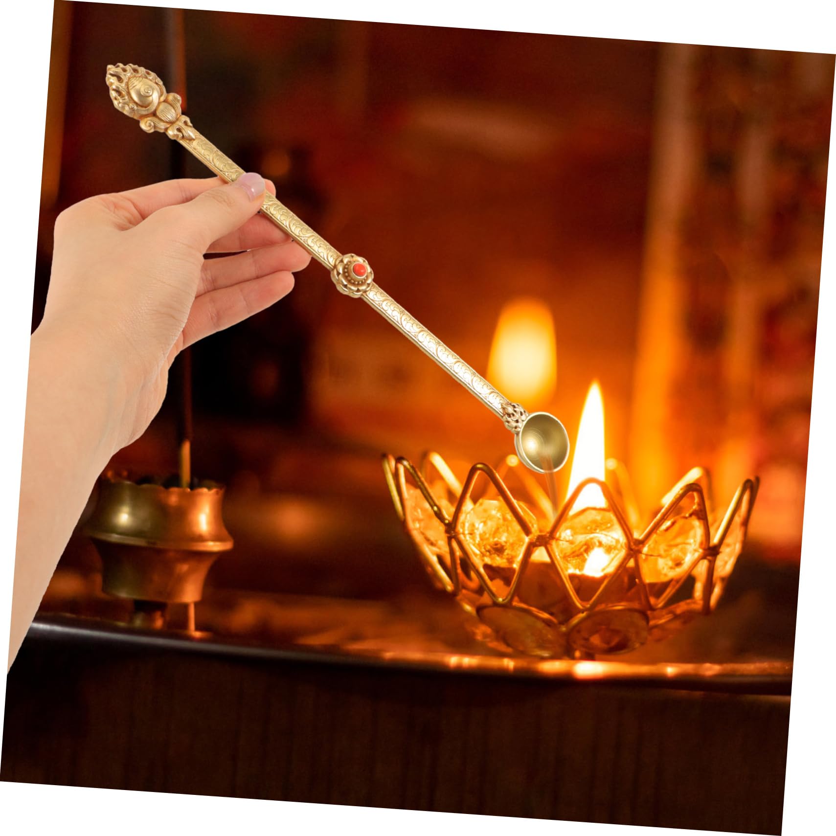 PRETYZOOM Handgefertigter Hawan Löffel aus Messing Tibetischer Löffel mit Langem Stiel zum Ausgießen von Ghee bei Ritualen