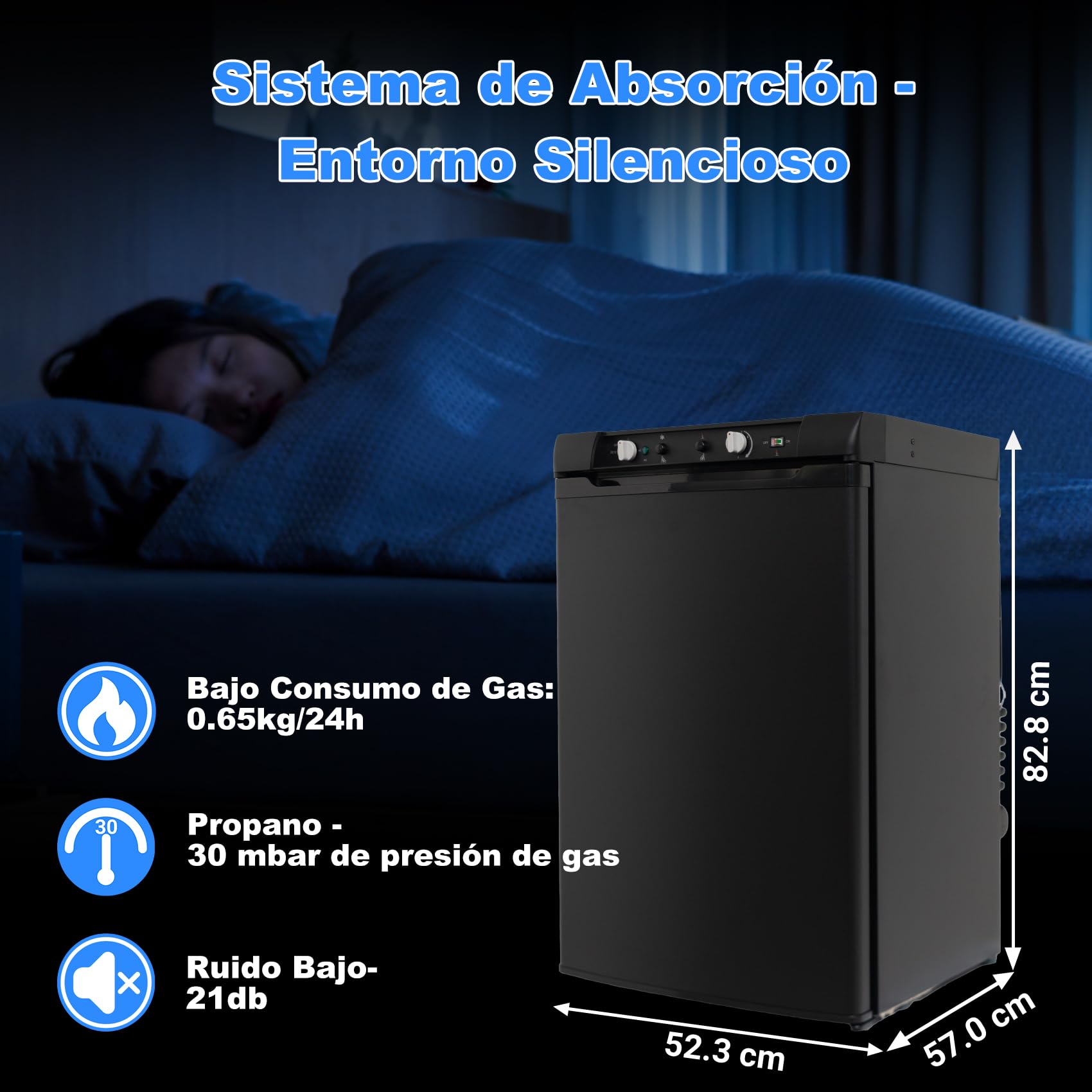 Nevera a Gas Butano con Congelador 100L, Trivalente Camper con Congelador, Nevera a Gas Butano Propone para Furgoneta, Autocaravana