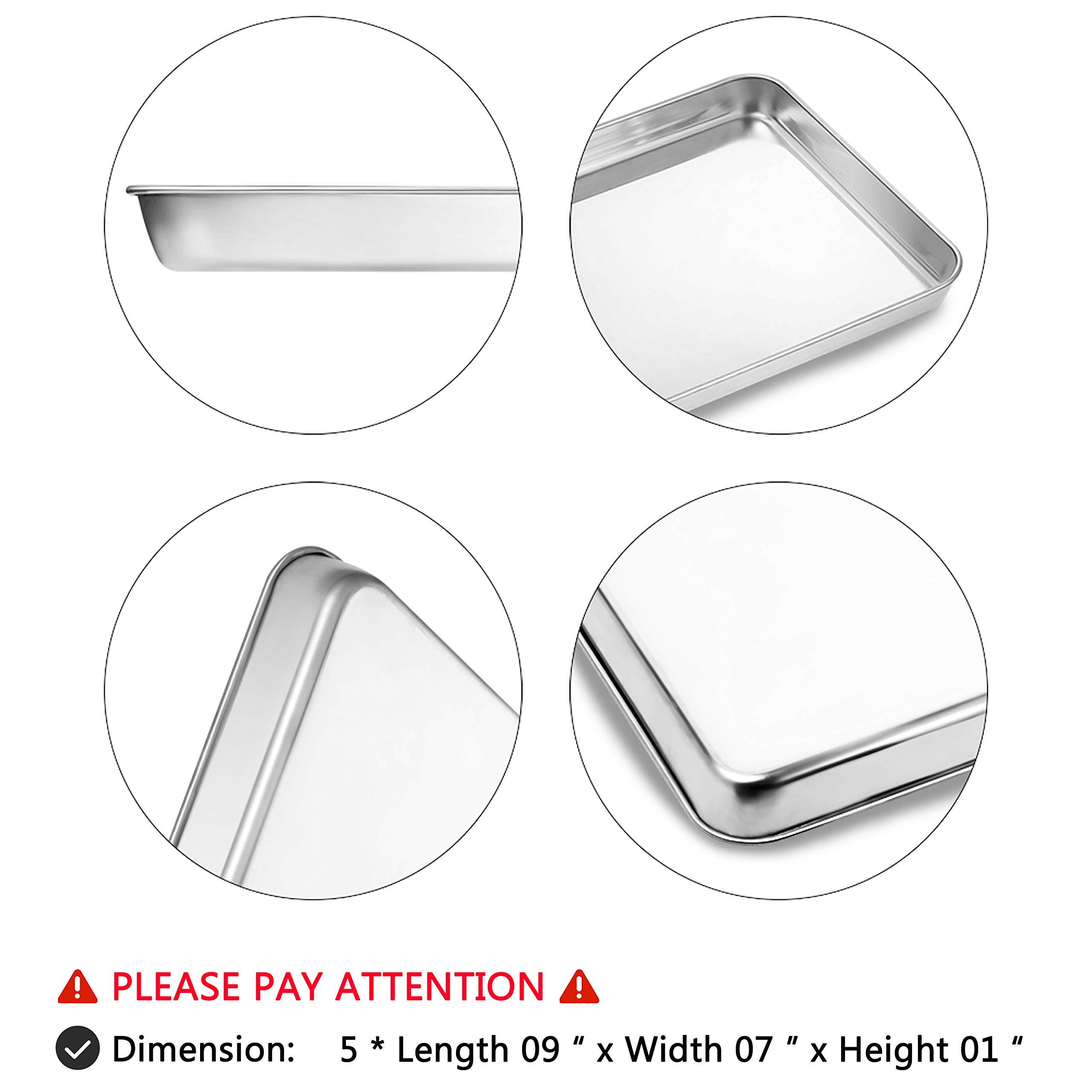 5 bandejas para hornear de acero inoxidable, tamaño rectangular de 9 x 7 x 1 pulgadas, saludable y no tóxico, sin óxido y acabado espejo, fácil de limpiar y apto para lavavajillas