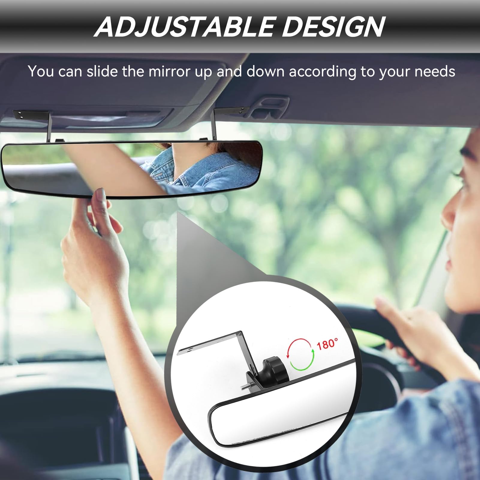 Rétroviseur Intérieur Voiture Convexe 180° - Grand Angle 16,5 Pouces, Compatible E-Z-GO, Club Car