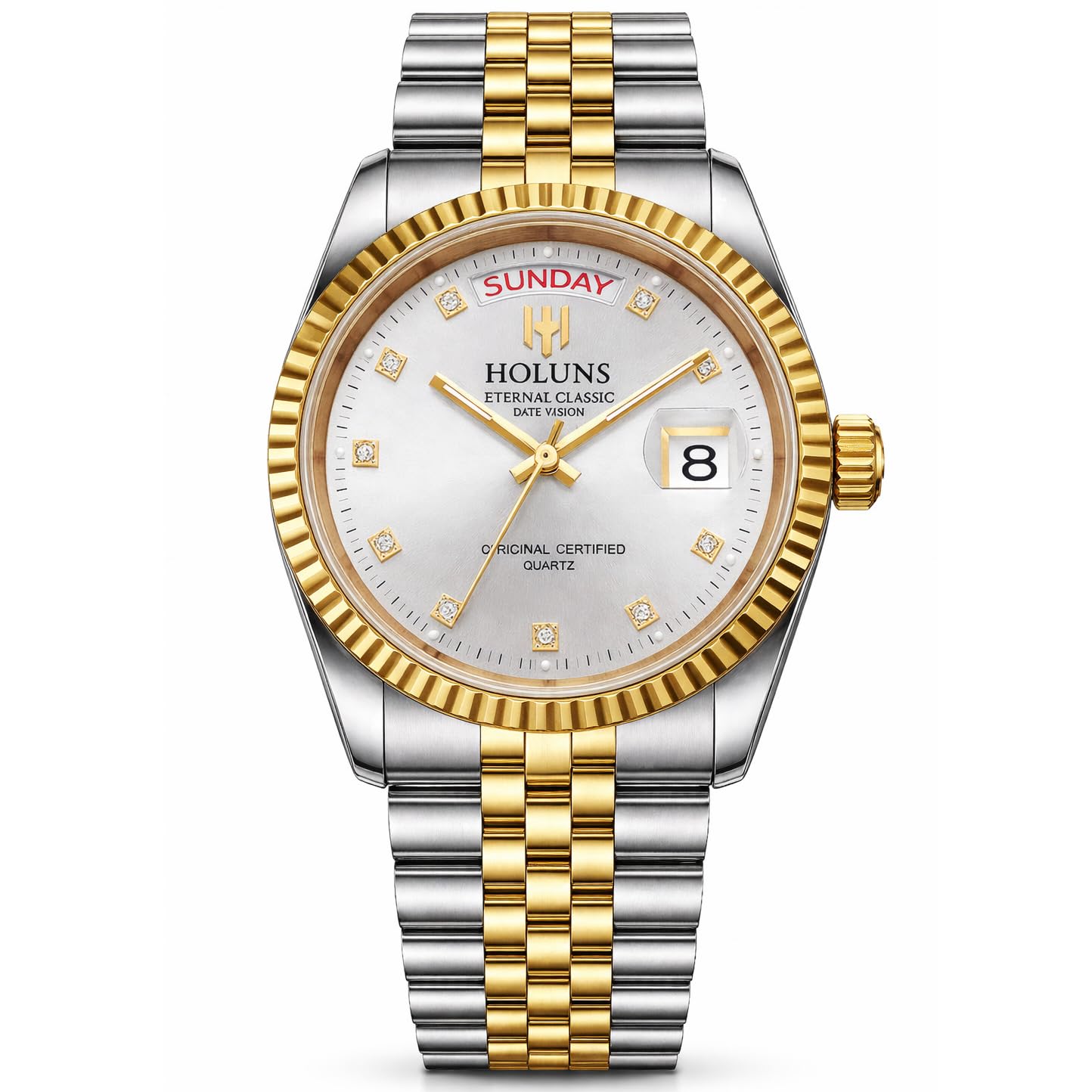 Mens Quartz Gold Watch Diamond Dial Stainless Steel Bracelet Sapphire Glass Dress Classic Date Waterproof Watches