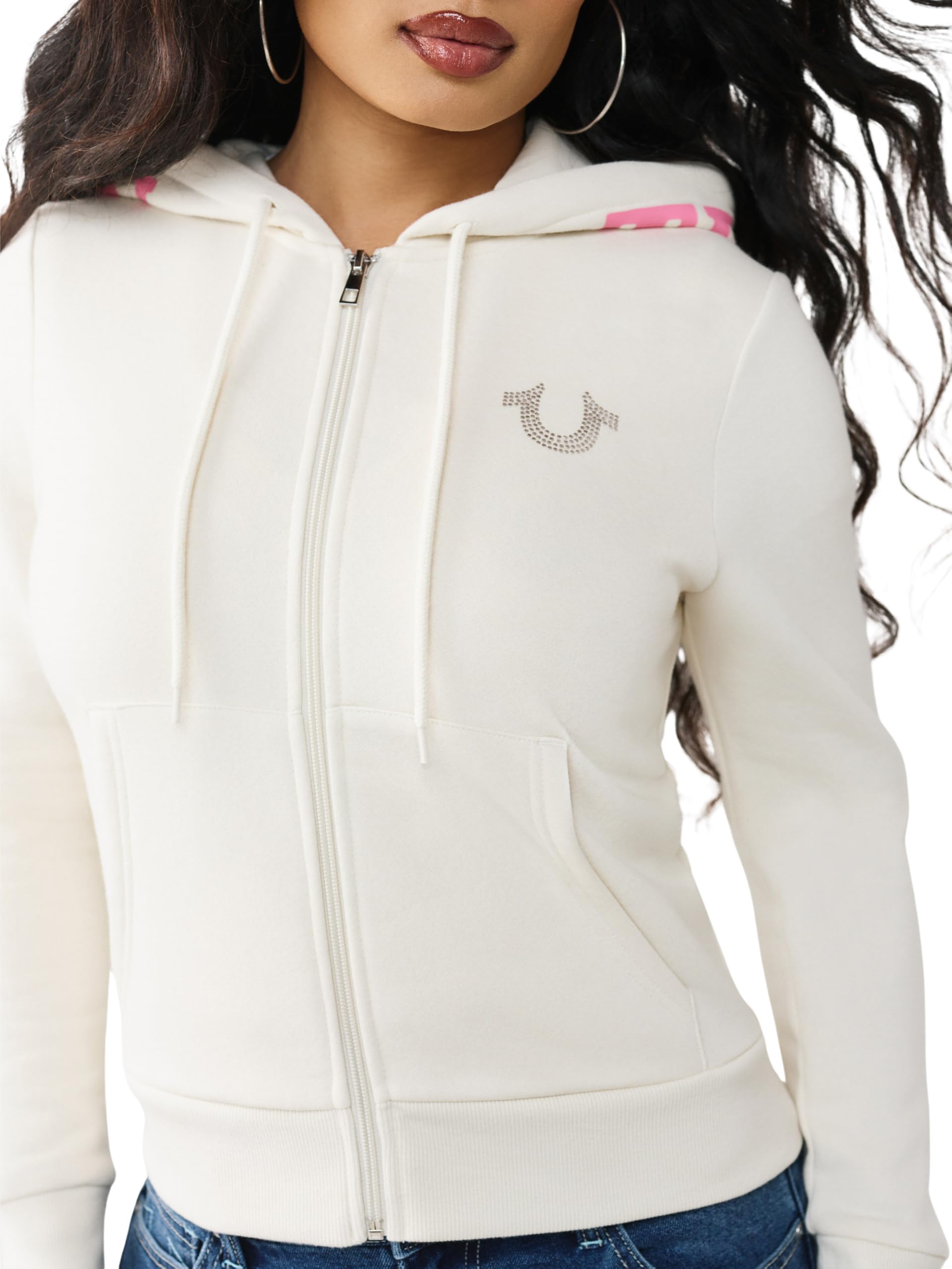True Religion Damska bluza z kapturem Buddha z kapturem, złamana biel, XL