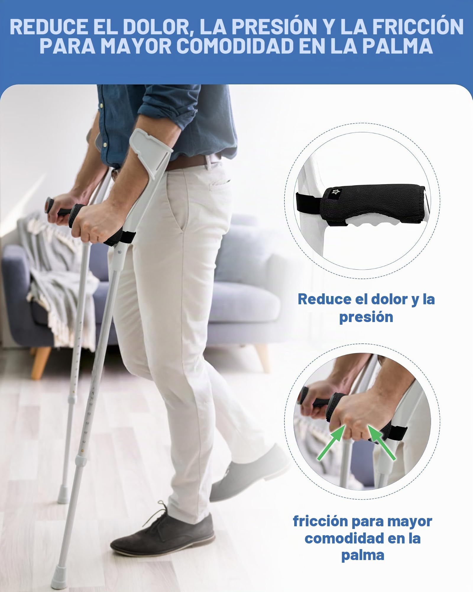 SPRING SEAON Almohadillas para muletas de antebrazo, fundas de agarre de espuma suave para muletas en las axilas, antideslizantes y cómodas, alivia el dolor de manos, ajuste universal, lavable