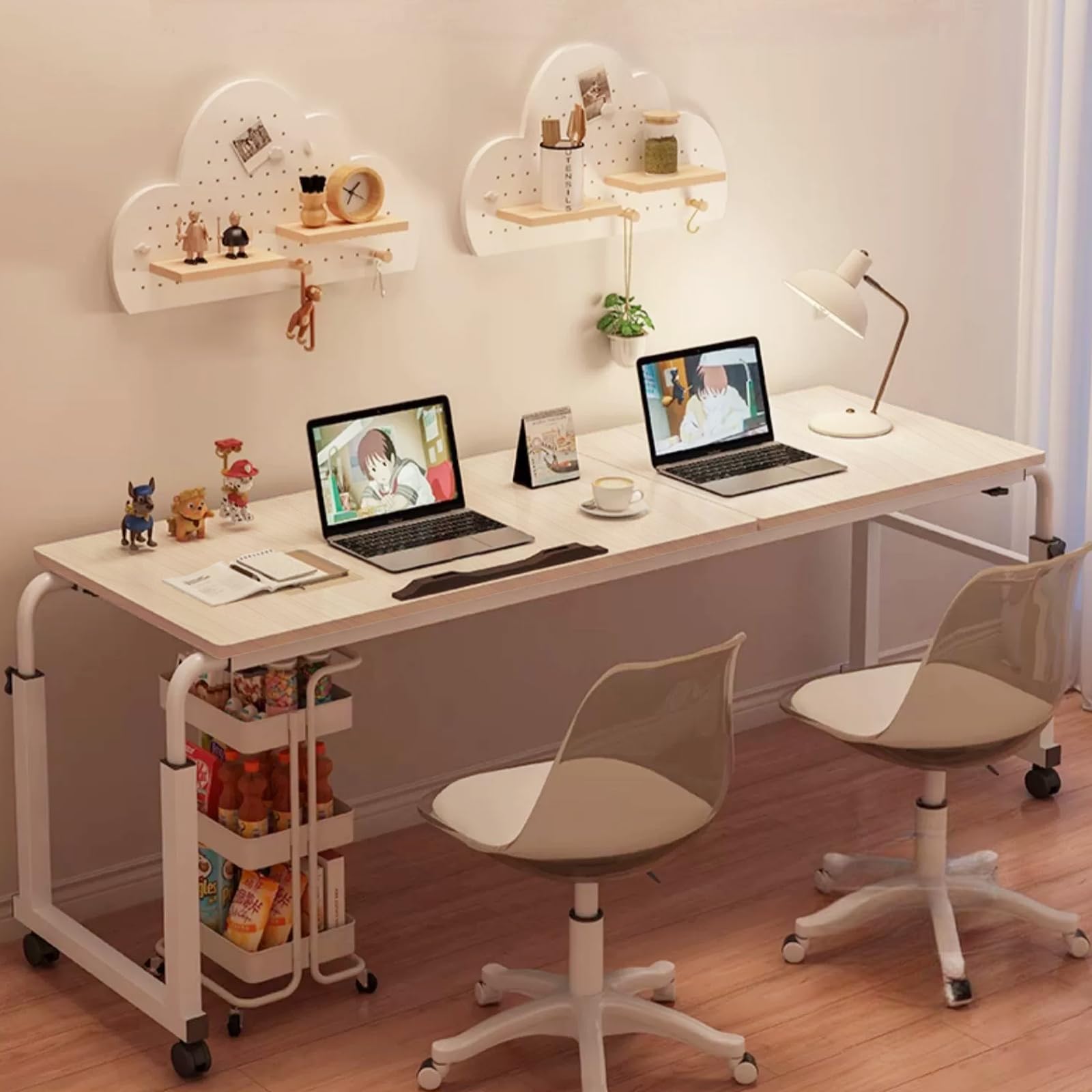 JVCOLSAR Adjustable Height Overbed Table with Wheels-Versatile Over The Bed Desk for Eating, Working or Reading,Mobile Computer Table and Bed Table,Wood Color