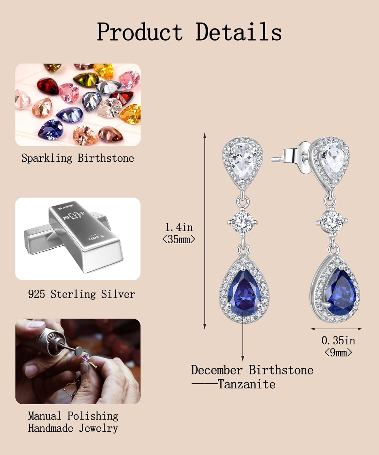 Fahonie Sterling Silver Wedding Bridal Long Drop Earrings with Cubic Zirconia Dangle Earrings Birthstone Jewelry Gifts for Brides Bridesmaides