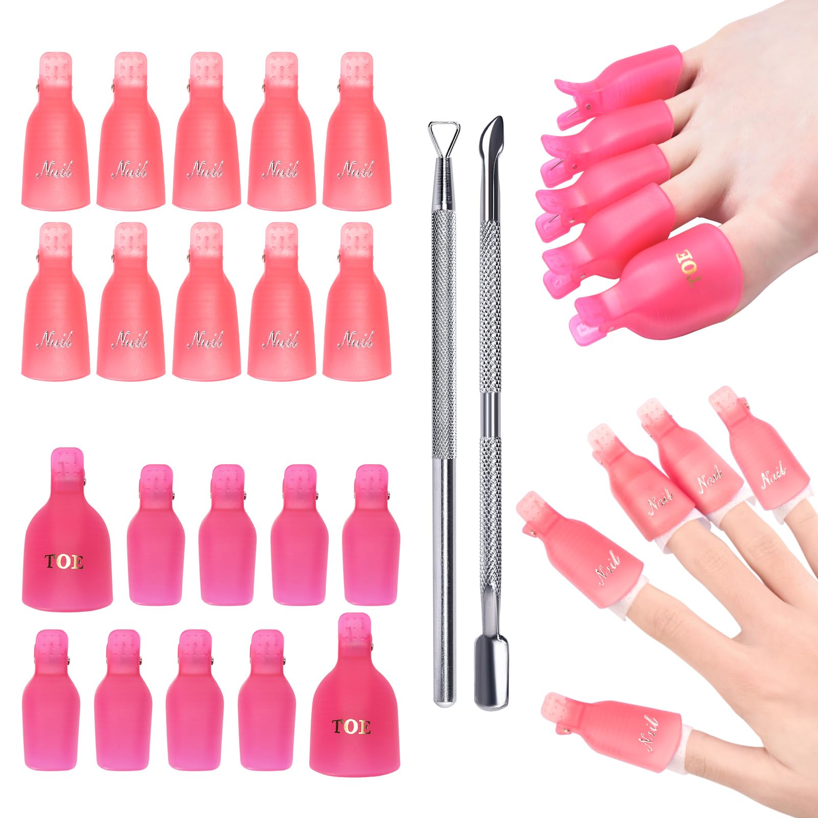 siyuwuro 22Pcs Gel Nail Polish Remover Clips Kit Plastic Toenail and Finger Gel Nail Polish Remover Clips Reusable Nail Art Polish Soak Off Cleaner