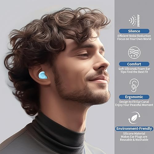 Miniatura 3 de Tapones para los oídos para cancelación de ruido para dormir, 2 pares de tapones de silicona reutilizables para reducción de ruido de 25 a 33 dB con