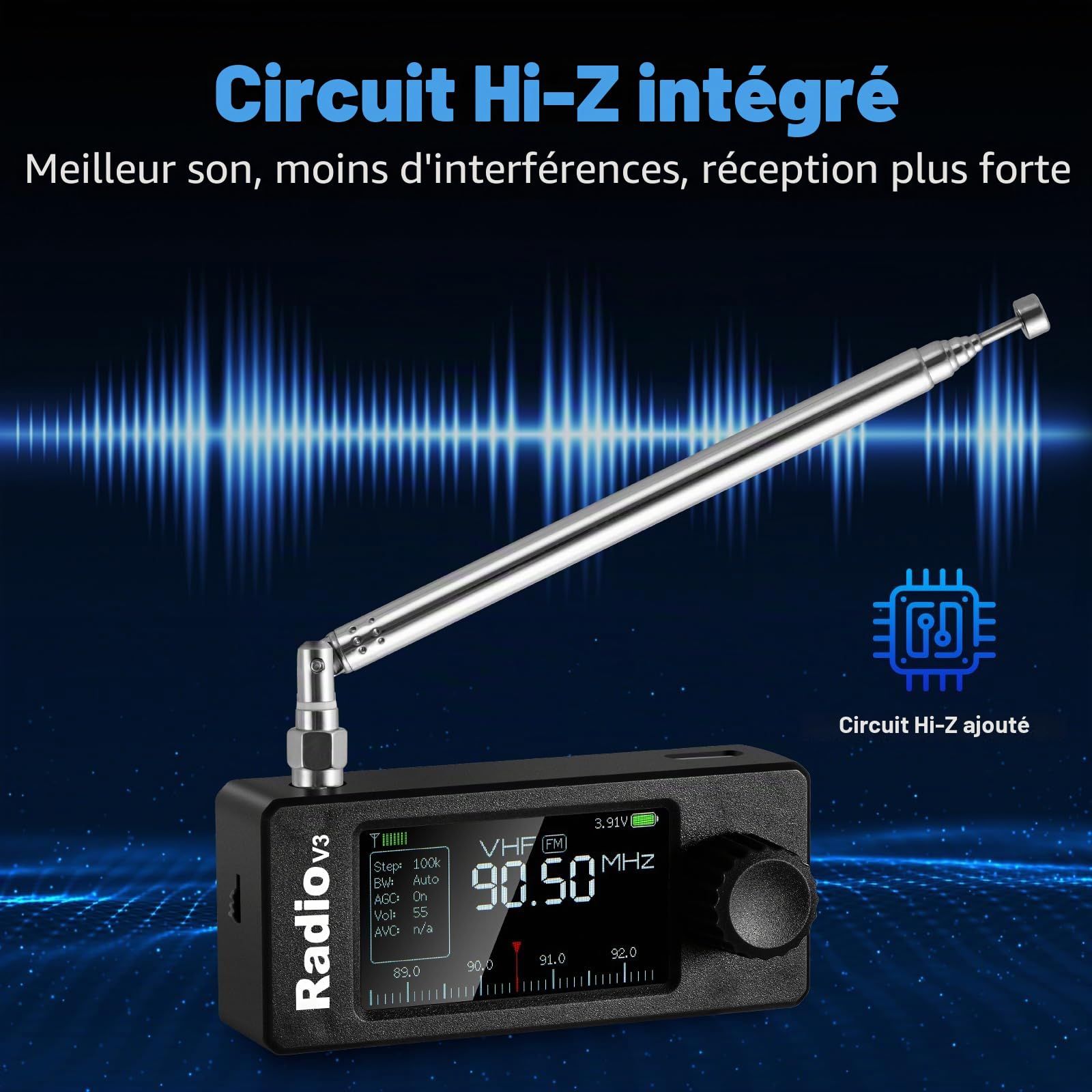 AURSINC Si4732 Mini récepteur radio V3 de poche à ondes courtes, radio HF SW MW VHF toutes bandes, mode AM/FM/LSB/USB, avec batterie de 800 mAh pour aventures en plein air, voyage, utilisation