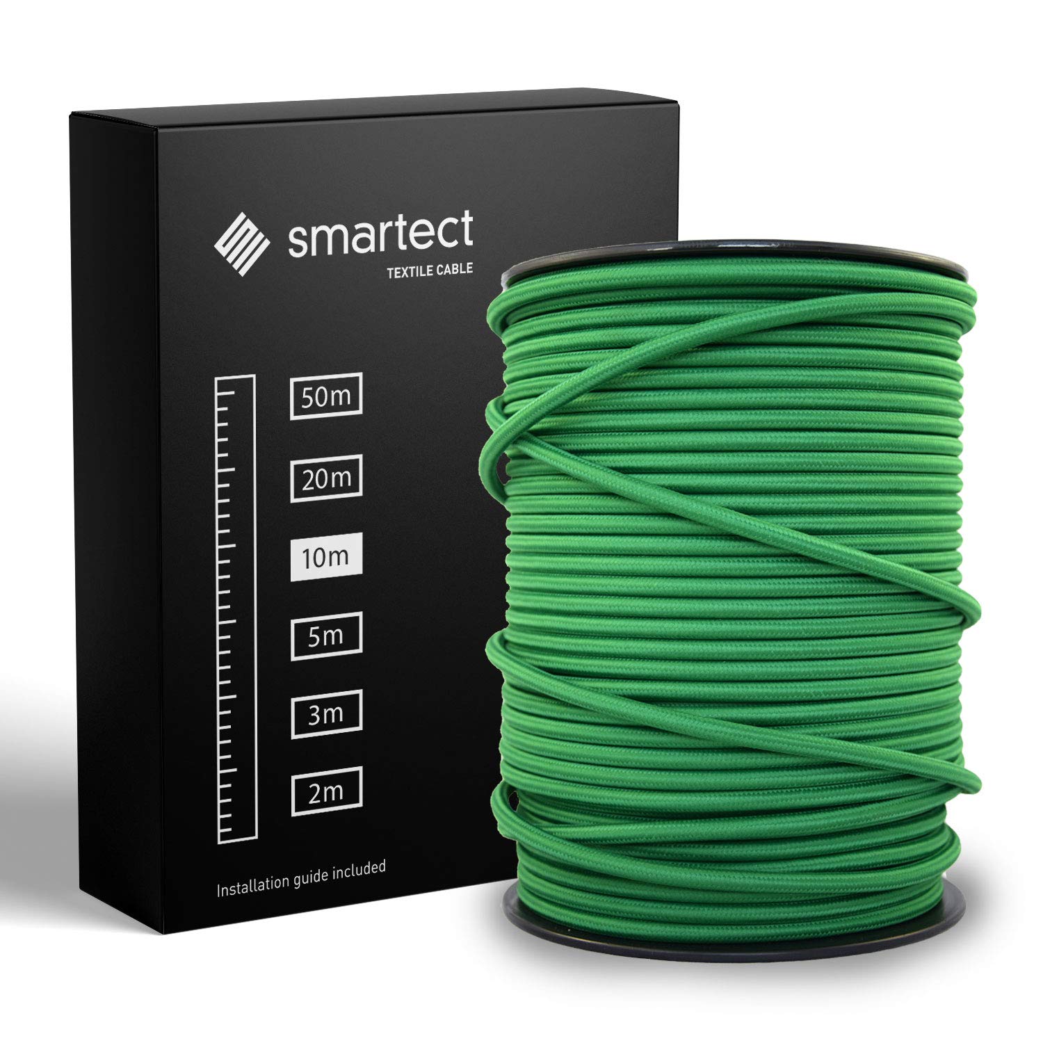 smartect Braided Cable, Green, 10 Metres 3 Core Electrical Cable (3 x 0.75mm²) Vintage Fabric Electrical Wire for your DIY project