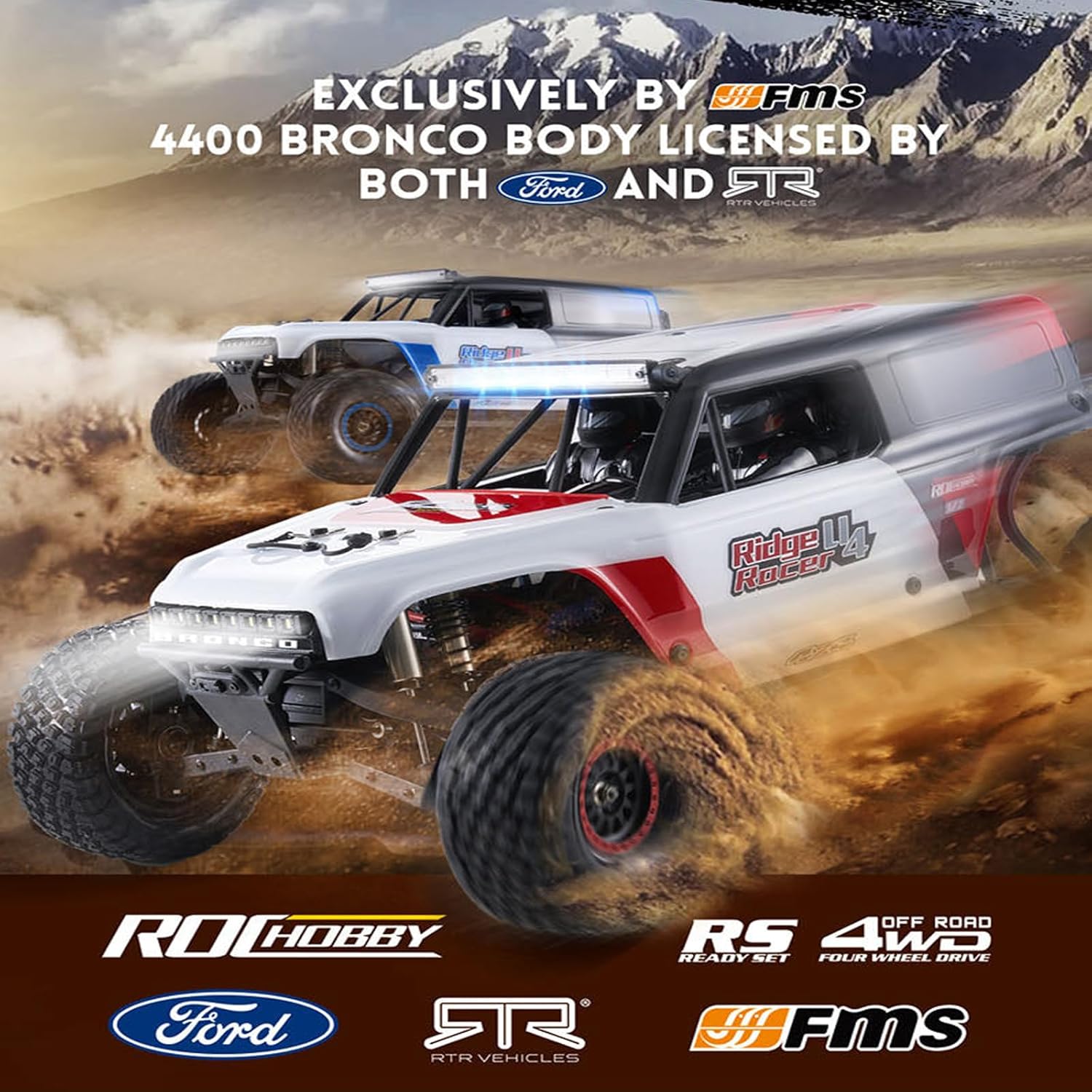 EAZYRC ROCHOBBY 1/7 Ridge Racer U4 Brushless RC Cars, 4400 Bronco Body Licensed by Ford, RC Crawler 4X4 Truck, 49 MPH Off-Road Waterproof Vehicle, 2.4GHz 5CH Remote, LED Lights (RS Version, Blue)
