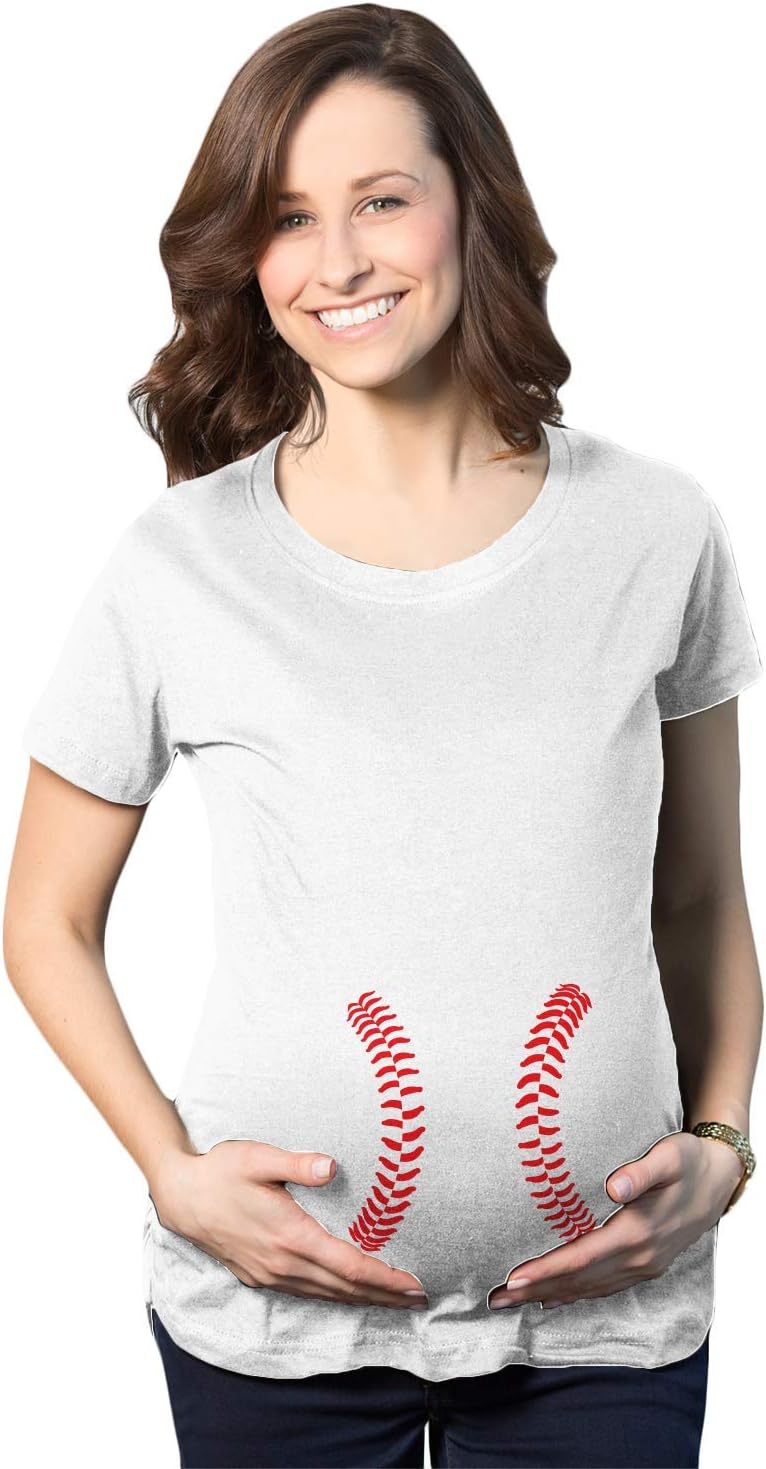 Maternity Baseball Laces Pregnancy T Shirt Novelty Sports Baby Bump Tee