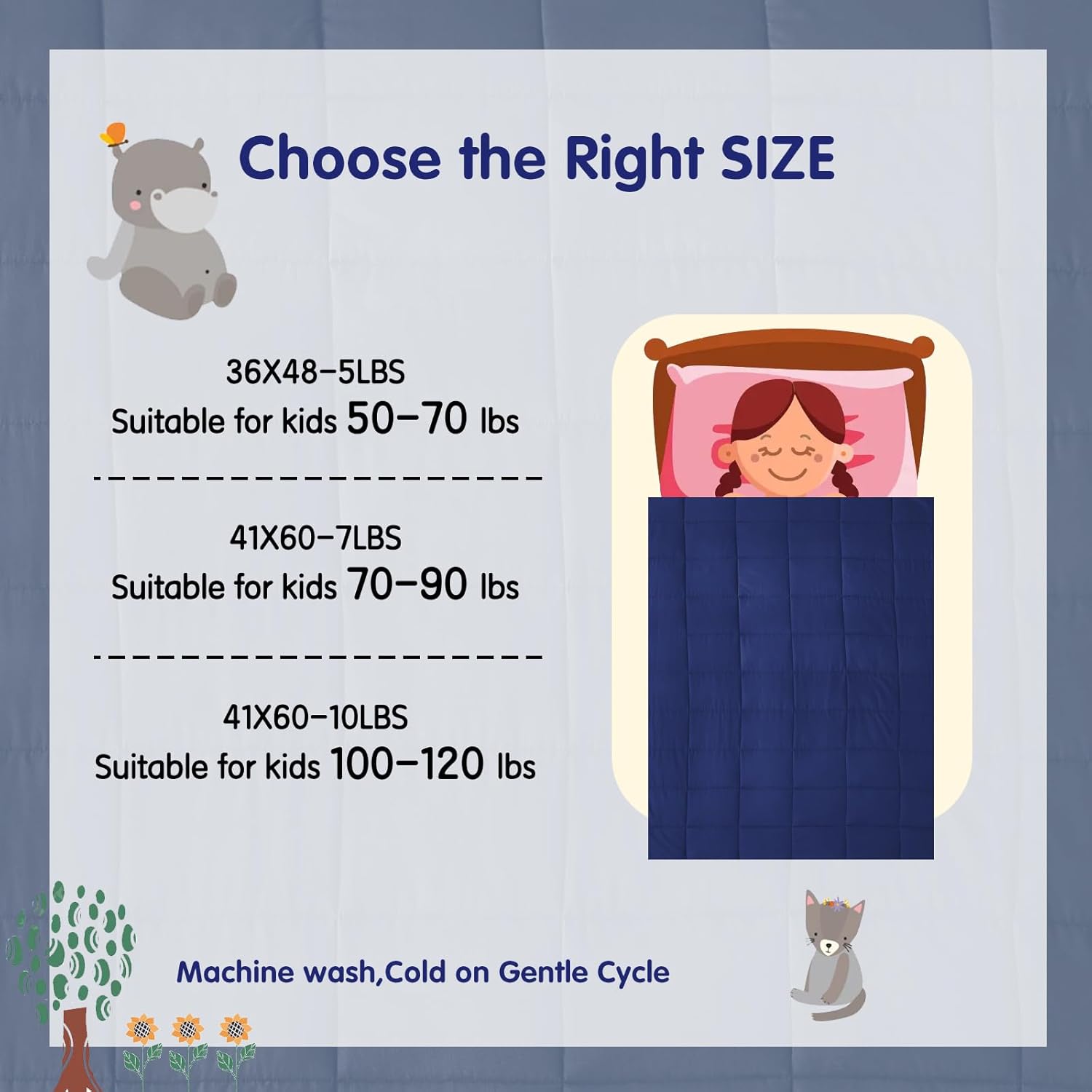 yescool Weighted Blanket (7 lbs, 41" x 60", Blue) Cooling Heavy Blanket for Sleeping Perfect for 60-90 lbs, Breathable Blanket with Premium Glass Bead, Machine Washable - Image 6