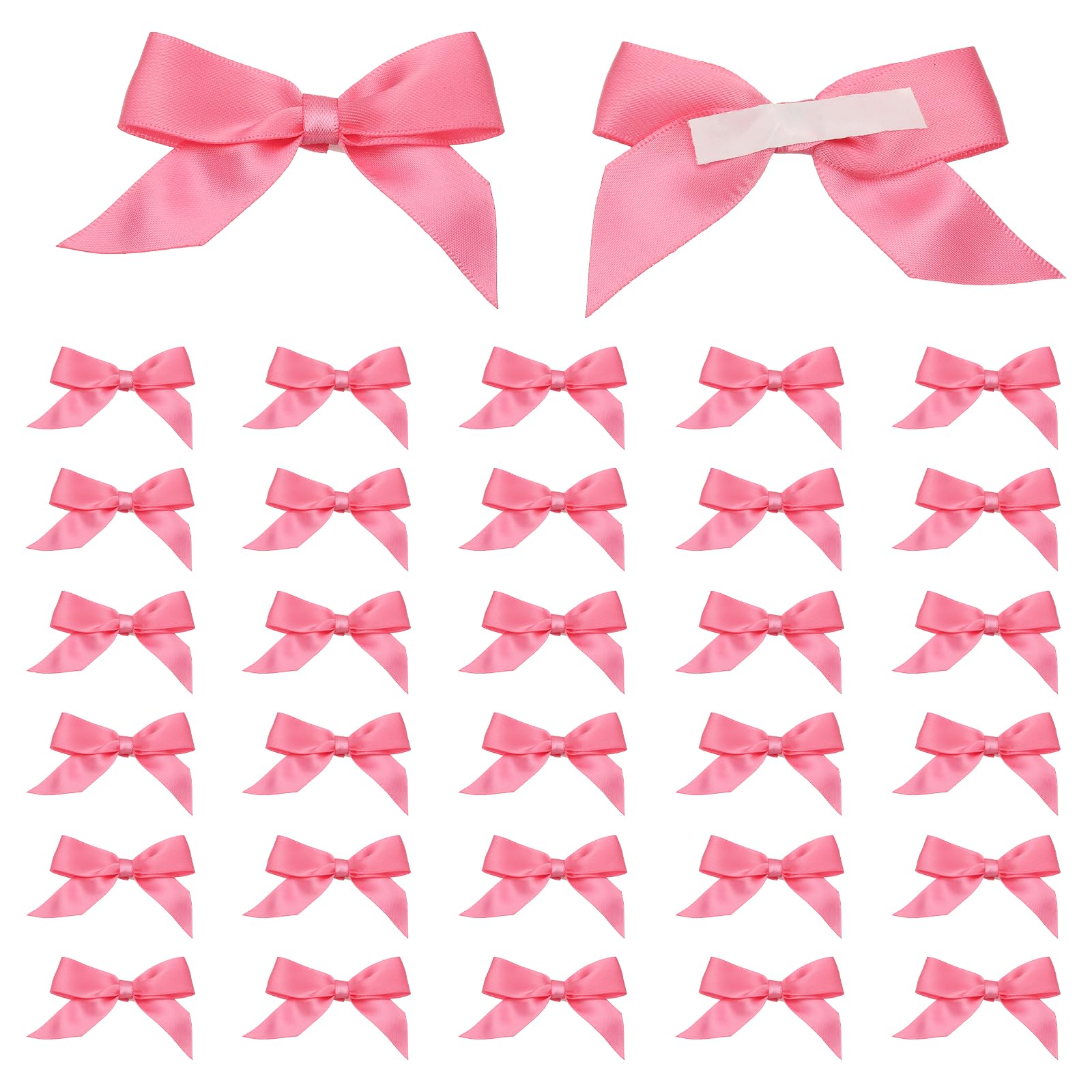 sourcing map 50 Pcs Satin Ribbon Bows, 2.5" Self Adhesive Satin Bows Premade Craft Bow with Double-Sided Tape for Gift Wrapping Making Crafts Birthday Party Wedding Decorations, Rose Red