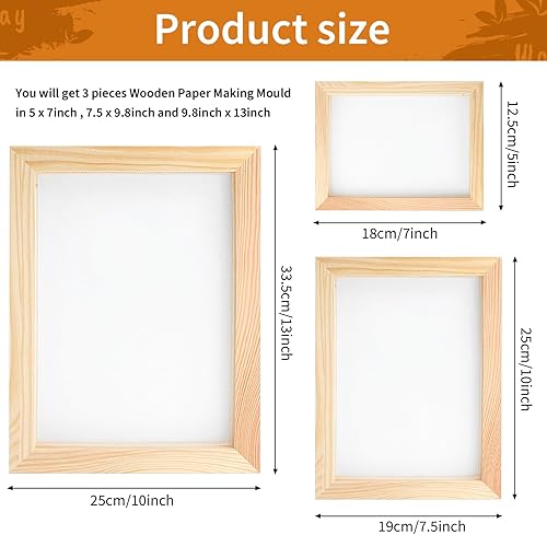Miniatura 2 de 3 marcos de madera para fabricación de papel, molde de pantalla de manualidades de papel de bricolaje en 3 tamaños (5 x 7 pulgadas, 7.5 x 10