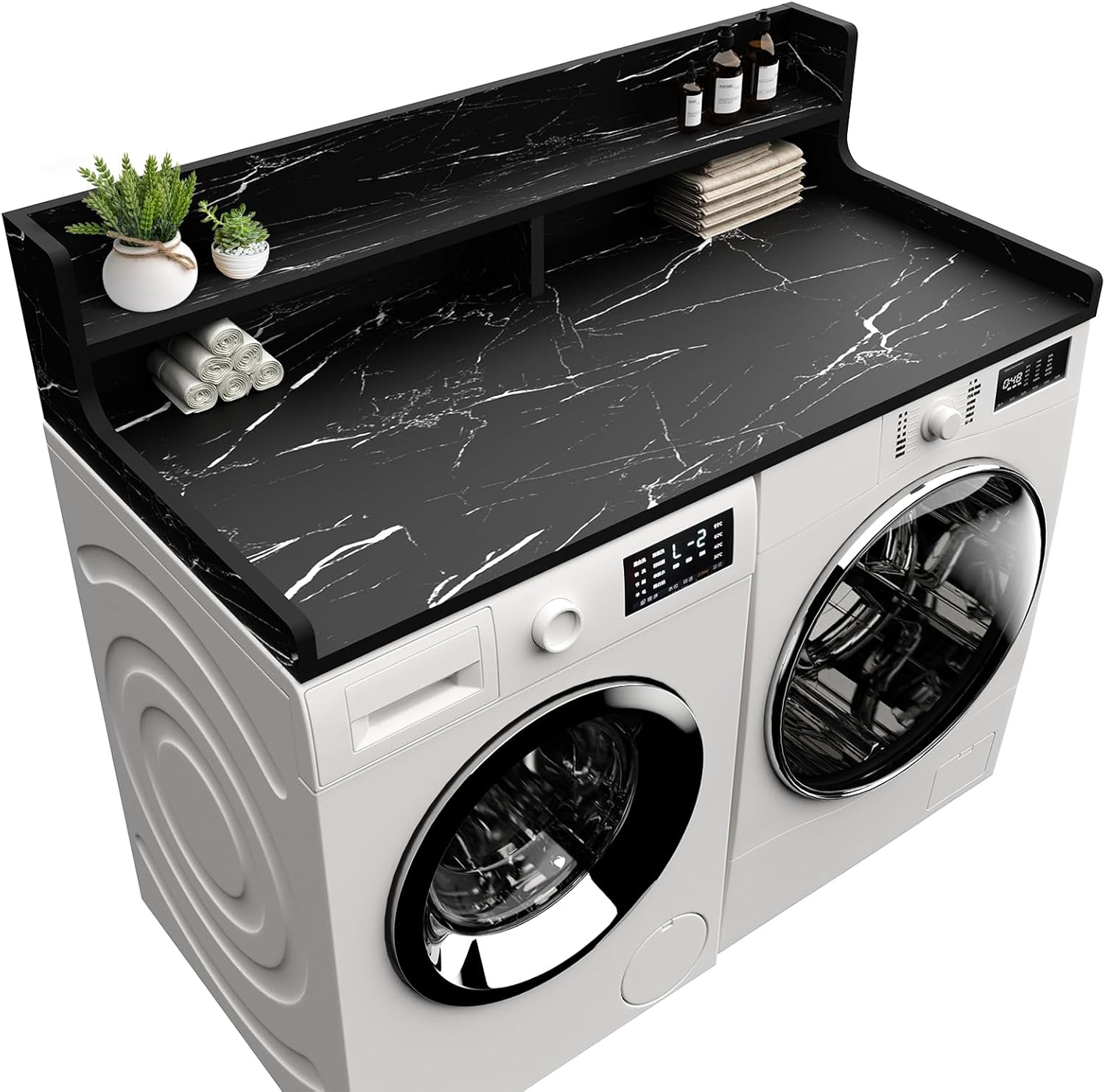 Washer Dryer Countertop, 54" x 27.55" 2-Tier Washer Dryer Topper with Edge, for Laundry Room Organization Greige