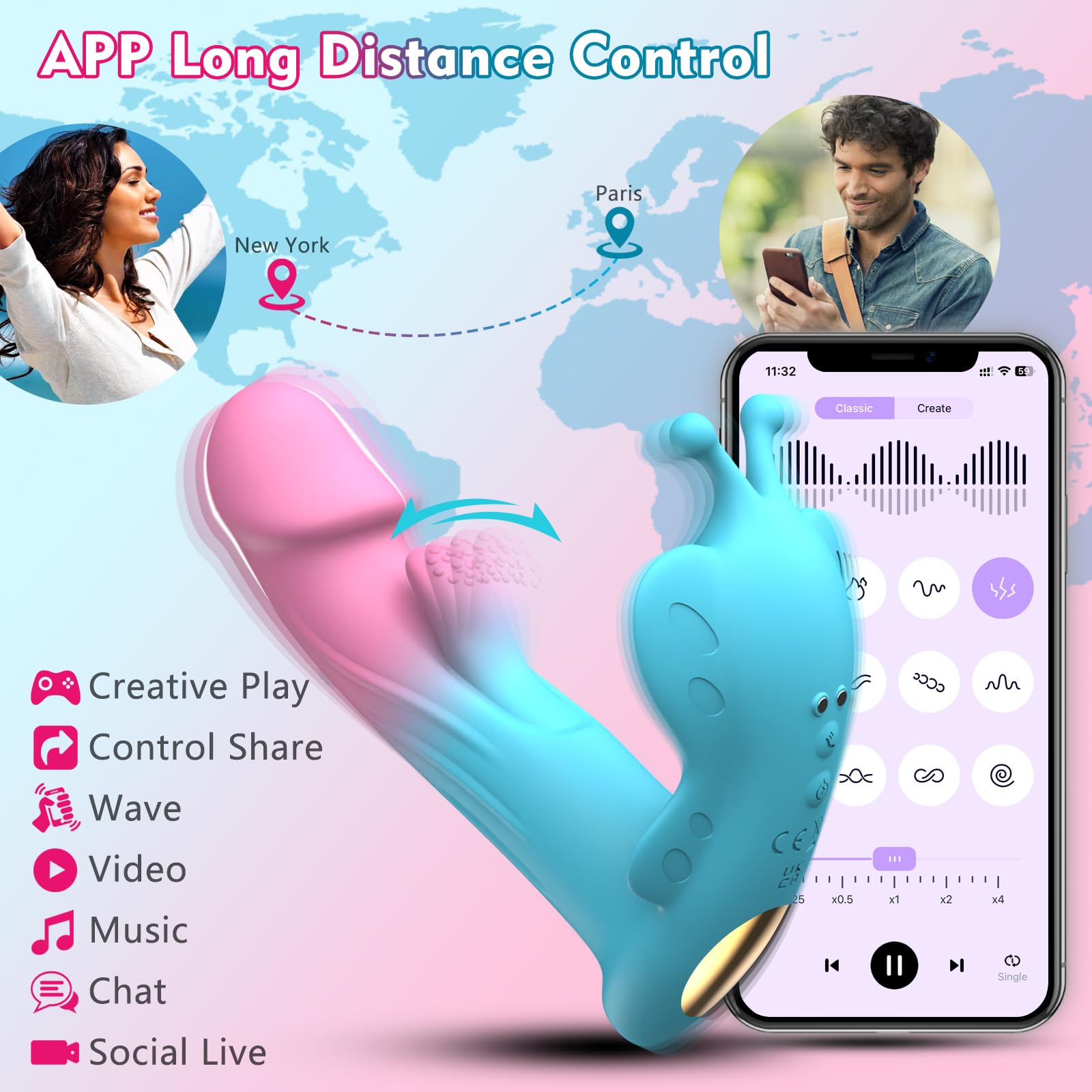 Vibrating Panties Couples Sex Toys - App Remote Control Wearable G Spot Dildo Vibrator with 10 Flapping & Vibrating Modes, Butterfly Panty Vibrators for Clitoral, Female Adult Sex Toys Games for women