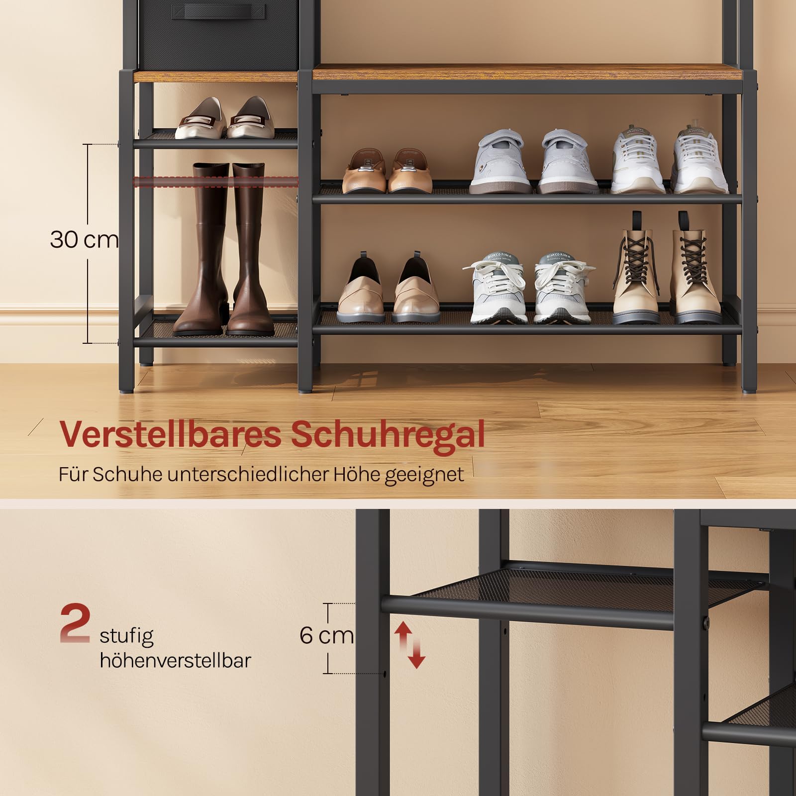 WOLTU Kleiderständer, Garderobenständer mit Schuhregal
