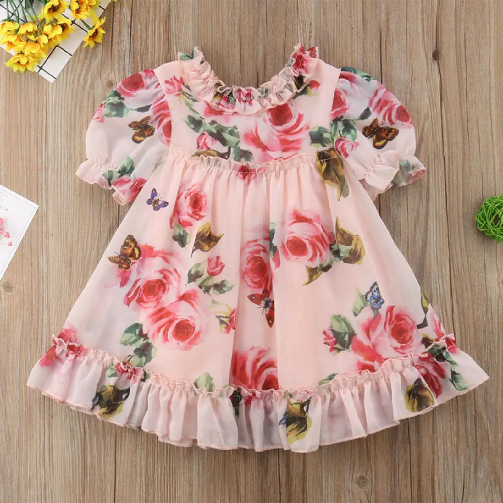 Lefyira Baby Kids Girls Dress Sleeveless Watermelon Print Ruffle Hem Princess Sundress Summer Casual Outfit (3-4T, J-Pink)