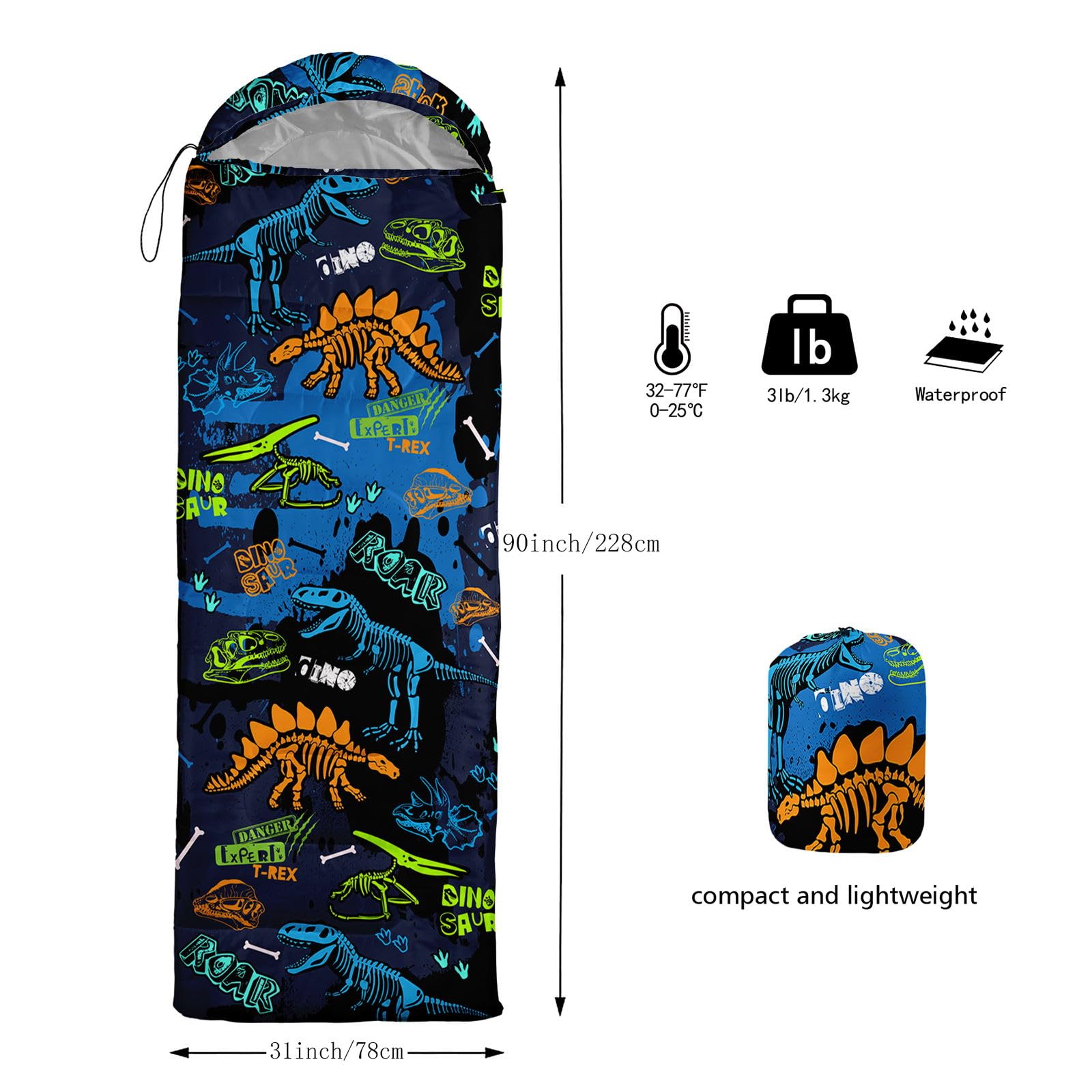 HOSIMA Sac de couchage sarcophage pour garçons et filles - Imperméable - Pour camping chaud, randonnée, extérieur, voyage, chasse - Avec sacs de compression