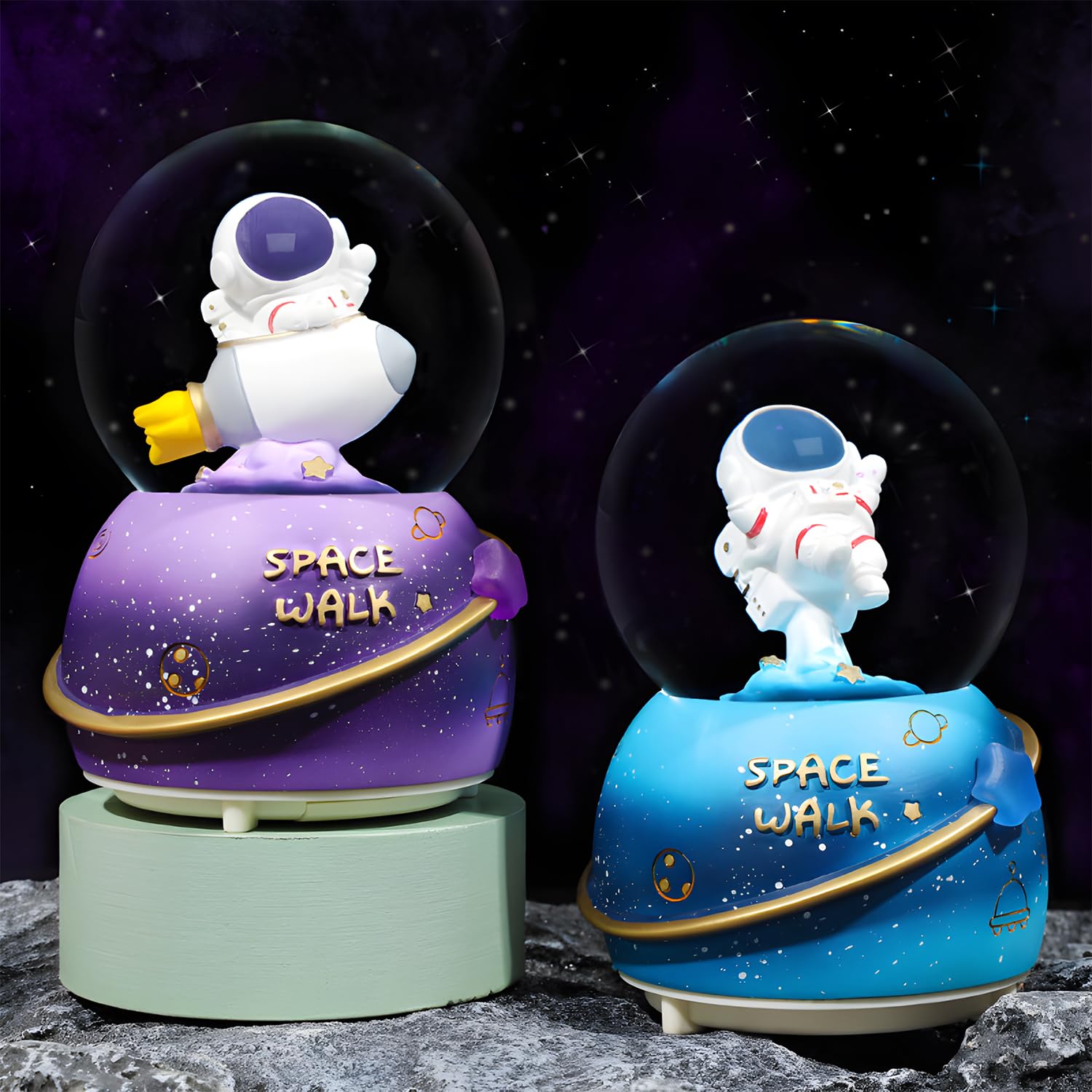 Snow Globe, Astronaut Space Snow Globes, Musical & Automatic Snowflakes, Battery Powered, Birthday Party Favor, (D)