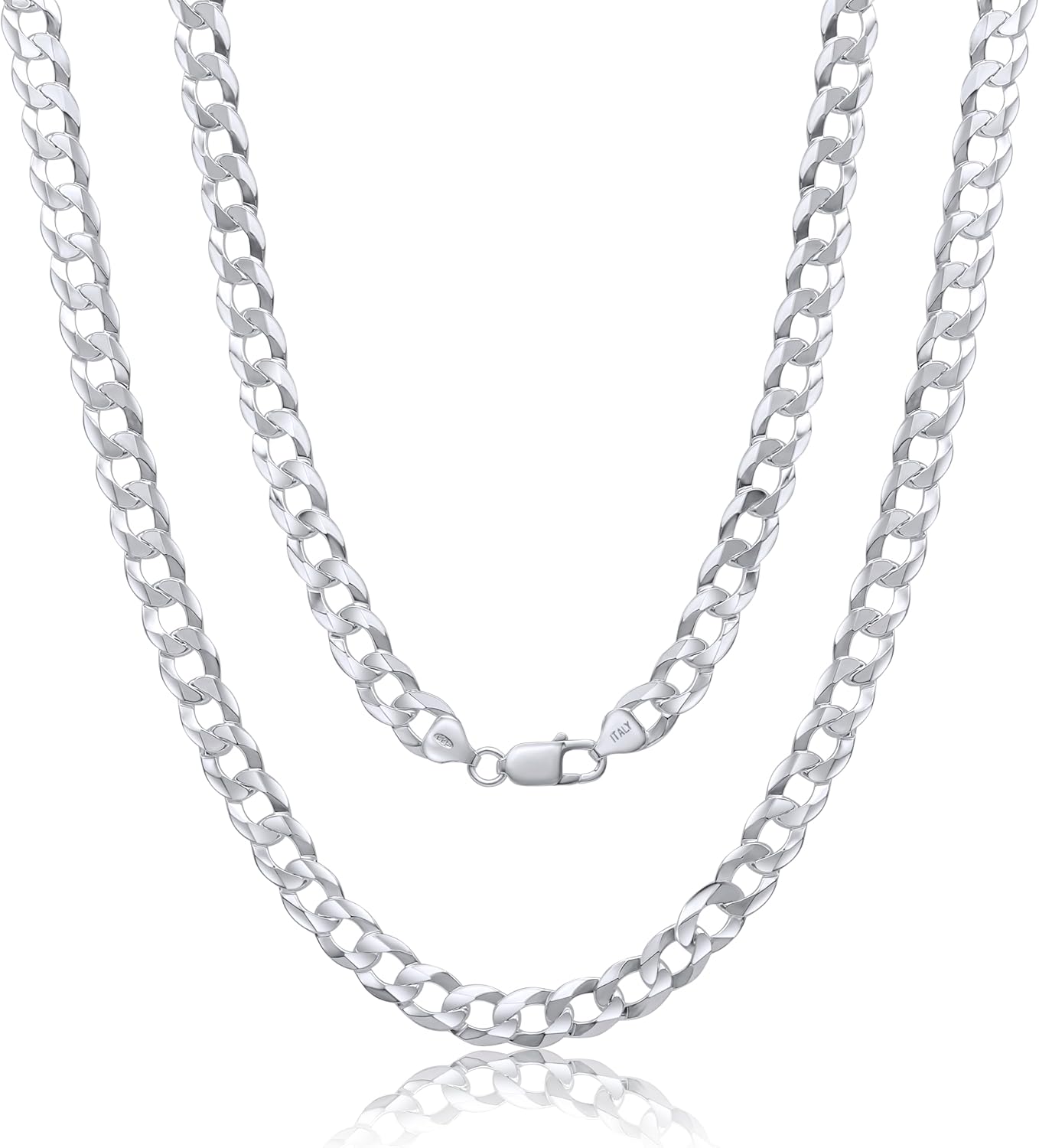 Aka Gioielli - Italian 925 Sterling Silver 9mm Curb Cuban Link Chain - Solid Sterling Silver Necklace for Men and Women - Made in Italy