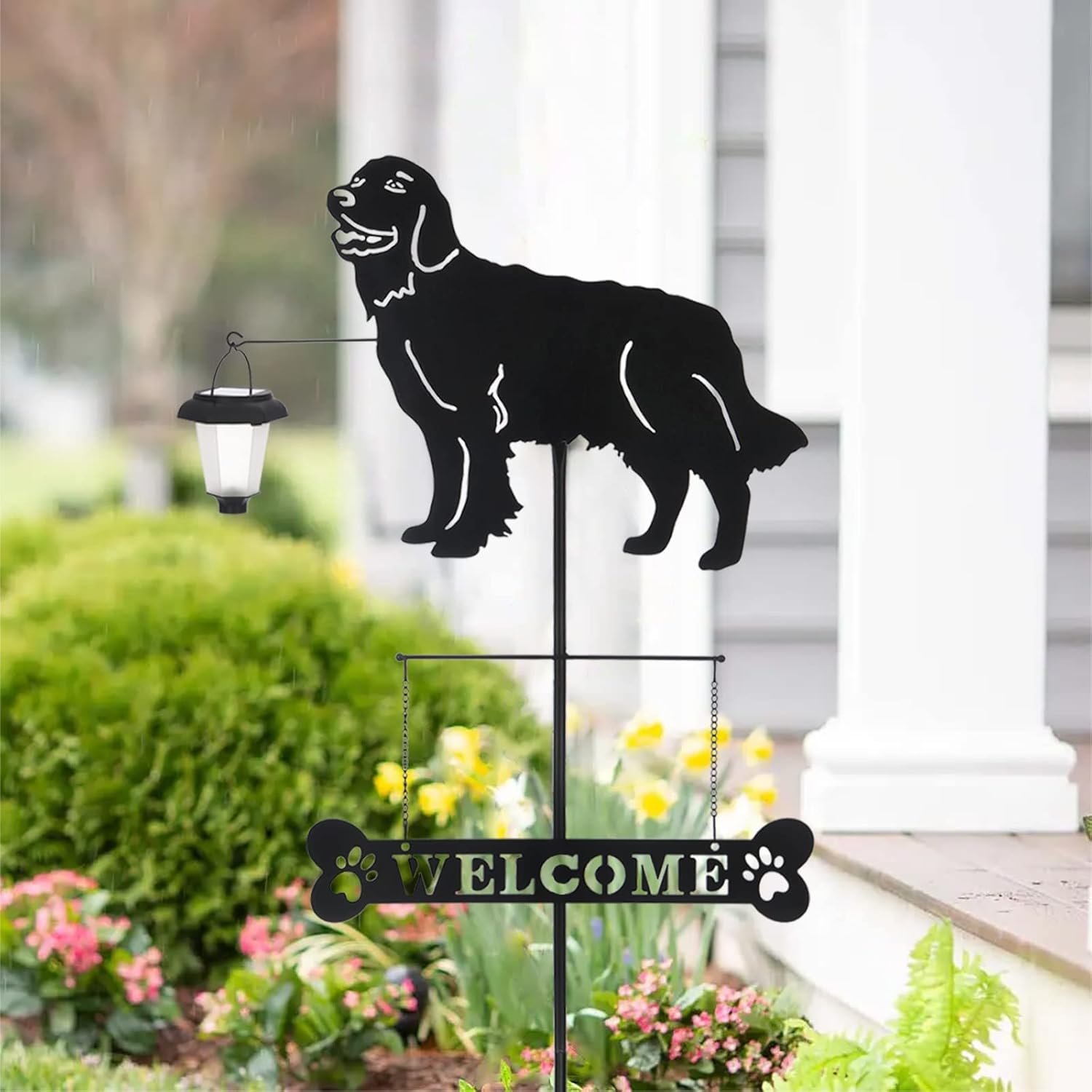 BAYN Solar Golden Retriever Garden Stakes Decorative with a Lantern Dog Silhouette Welcome Sign Outdoor Garden Decor for Yard, Lawn, Patio, Pathway - Image 8