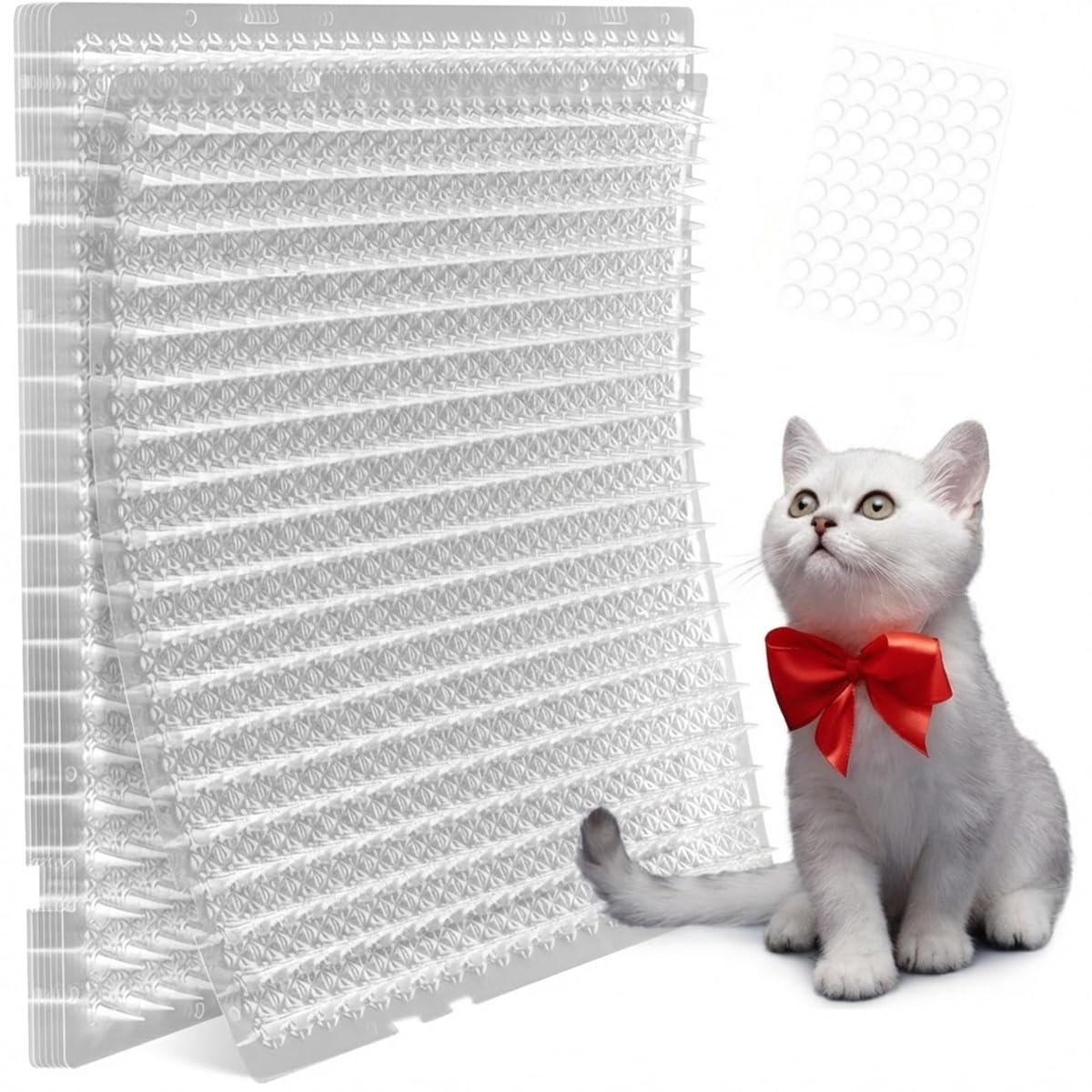 10PCS Pinchos Anti Gatos 32,5 x 40 cm, Alfombrilla Anti-Gatos con púas de Plástico, Pinchos para Gatos Transparente para Interiores y Exteriores con Adhesivo, para Jardín, Balcón y Césped