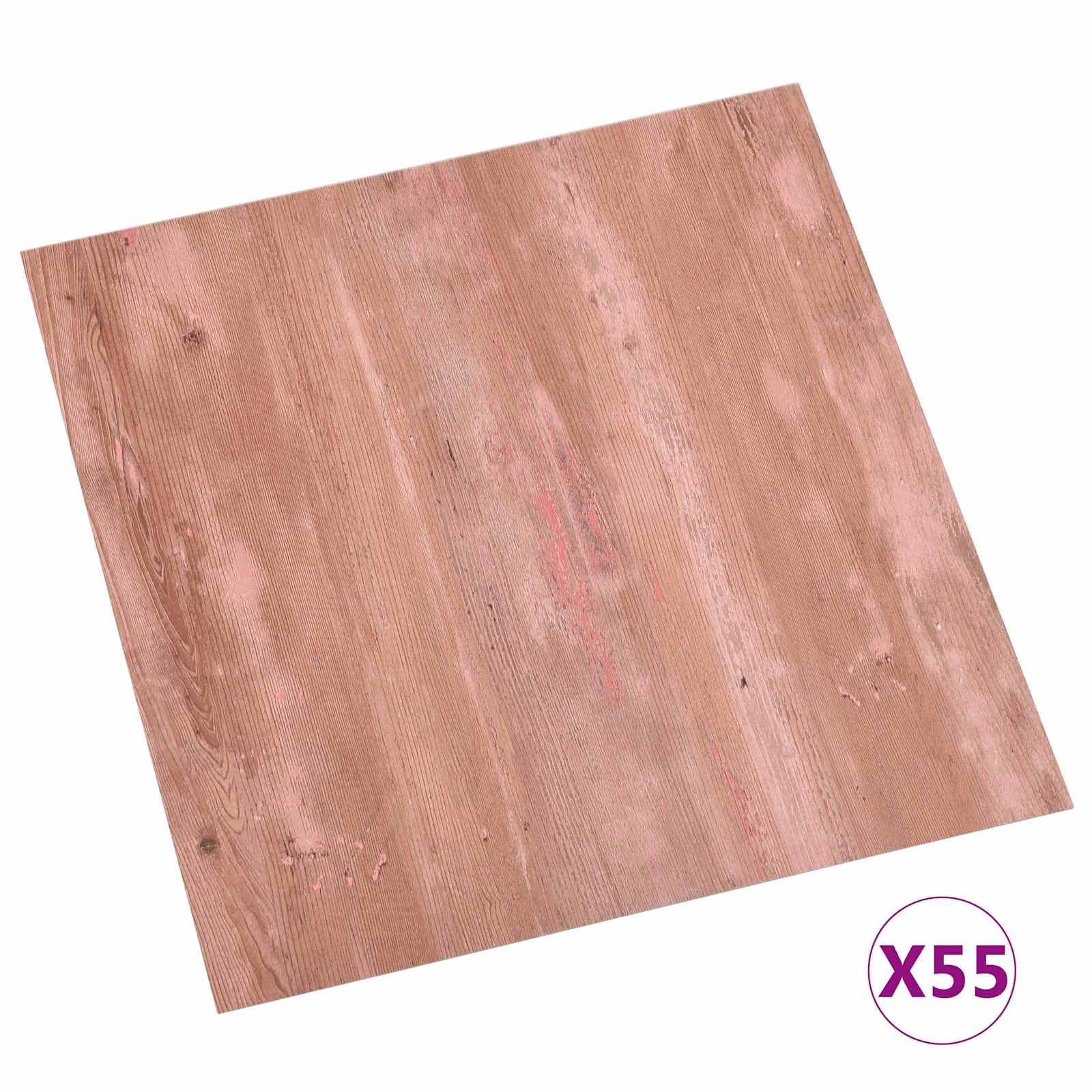 Lot de 55 dalles de sol autocollantes en PVC - Rouge - 5,11 m² - Carreaux de sol rectangulaires pour l'intérieur - Installation facile à faire soi-même - Surface facile d'entretien pour la maison