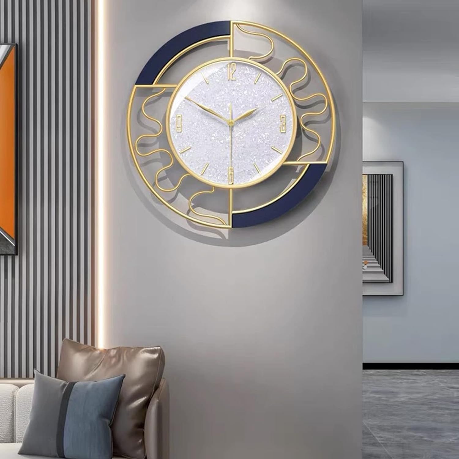 Horloge murale ronde et silencieuse avec cadran en métal pour un sommeil sans tic-tac