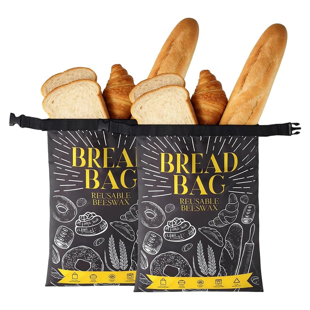 Hndhbfgrt Reusable Beeswax Bread Bags 2 Pack- Large Capacity Sourdough Bread Storage Bag with Lining for Homemade Breads to Preserve Freshness Keep B