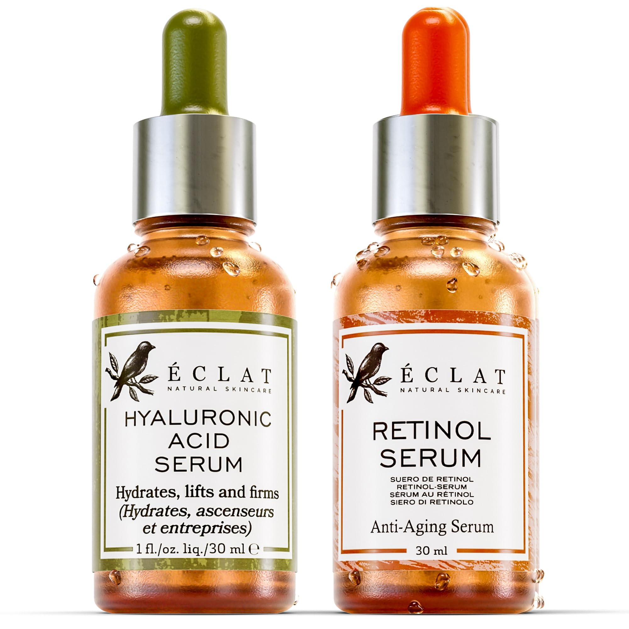 Eclat Skincare Ultimate Renewal & Hydration Duo - 2.5% Hyaluronic Acid Serum 1 fluid ounceand 2.5% Retinol Serum 1 fluid ouncefor Anti Aging and Hydrating Skin
