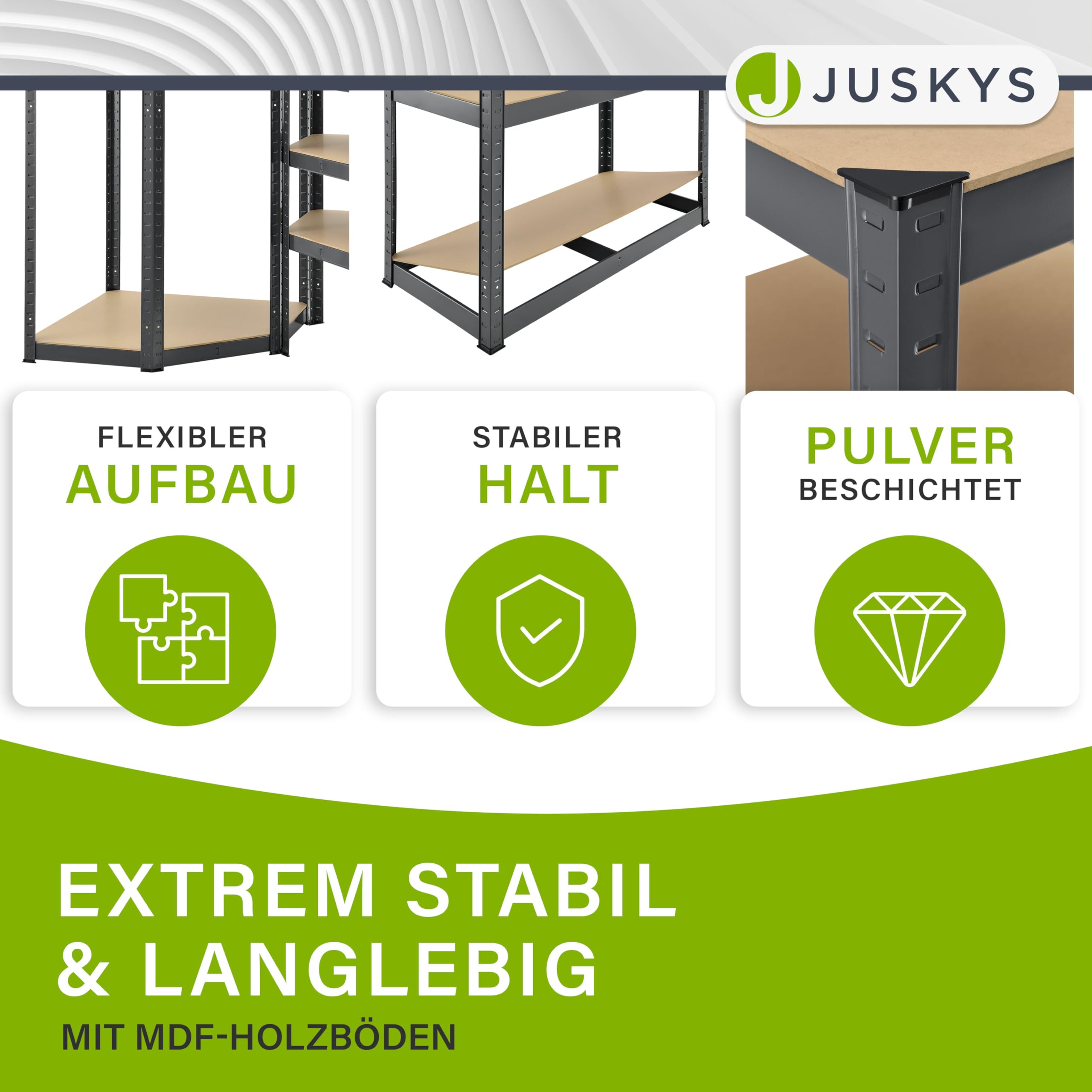 Juskys 3er Metall Regalsystem Basic - 1 Eckregal & 2 Lagerregale - 15 Böden aus MDF Holz - 2625 kg - Schwerlastregal Lagerregal Kellerregal - Grau
