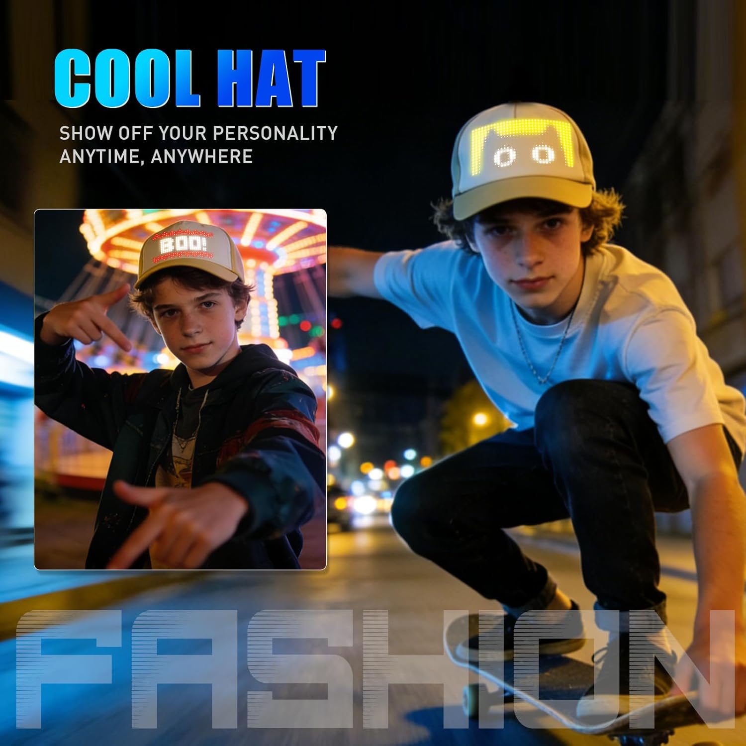 GOTUS LED Hats, LED Display Screen Smart Caps,Bluetooth APP Control,Custom Text, Patterns, Animations for Party Christmas
