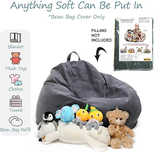 Miniatura 24 de YuppieLife Funda para puf de almacenamiento para niños (sin relleno), organizador de juguetes, sofá con asa de transporte, disponible para niños y