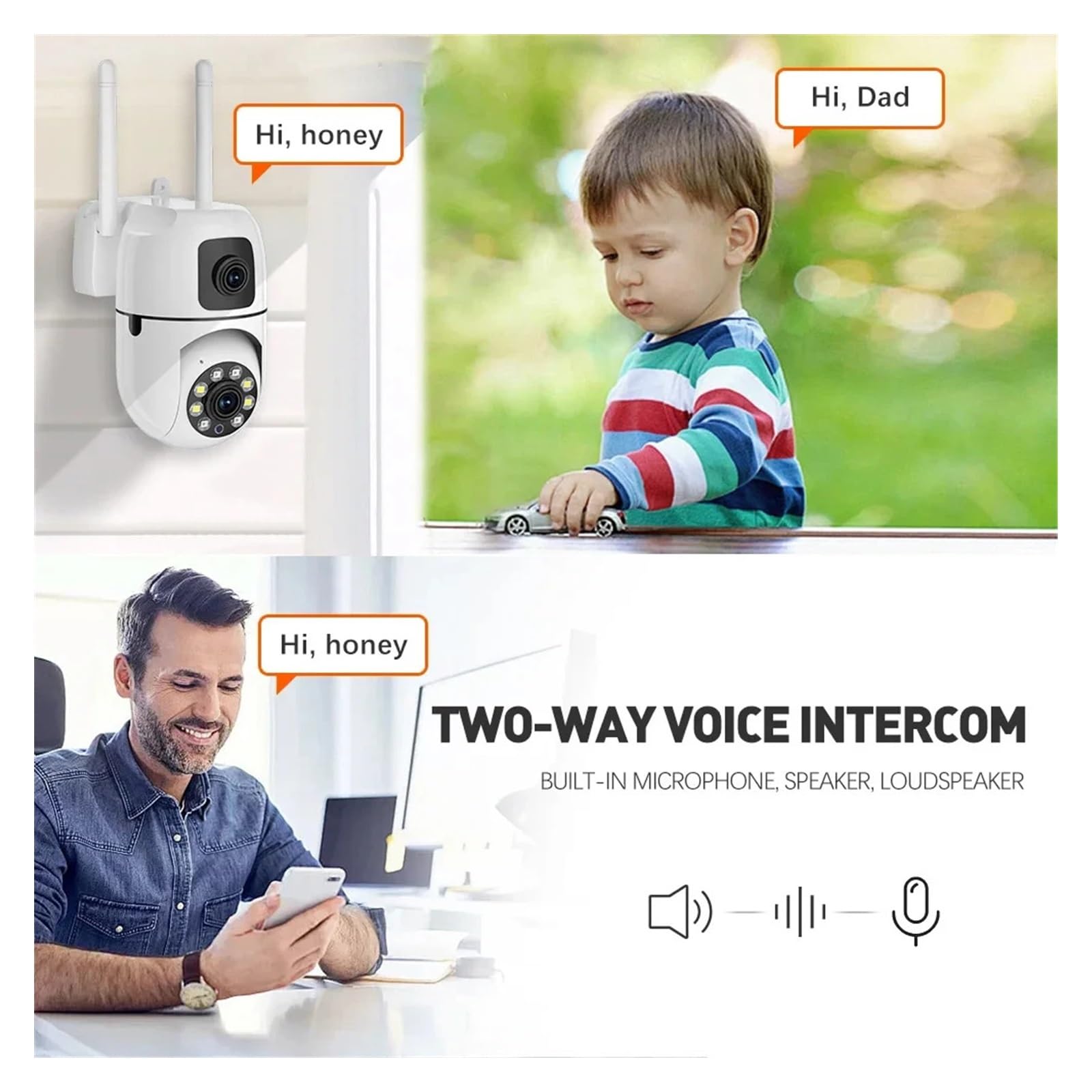 Obiekt Monitorowany, Podwójny obiektyw, podwójny ekran, kamera IP WiFi, ochrona bezpieczeństwa, bezprzewodowy monitor wewnętrzny, automatyczne śledzenie, monitoring wideo CCTV PTZ(Camara 128GB Card)