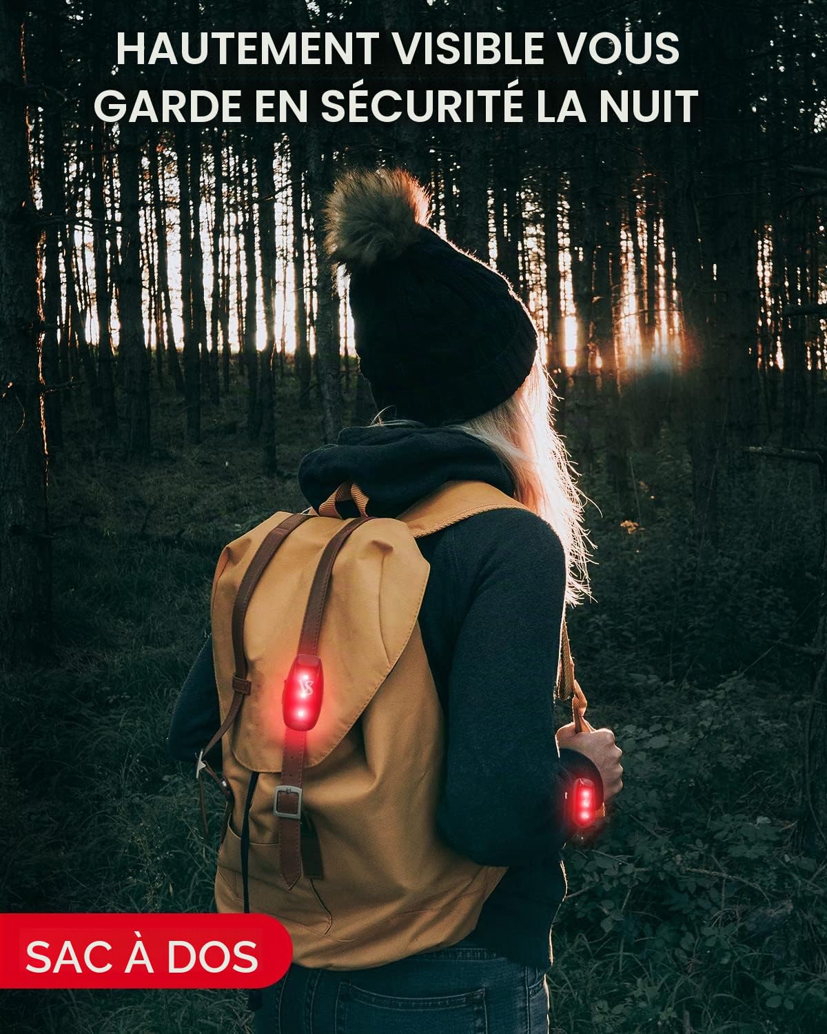 VICKSONGS Cartable à 2 LED Clignotantes - Rechargeable par USB - Pendentif LED - Lumière Clignotante pour vélo, Casque, Cartable - Lumière de sécurité