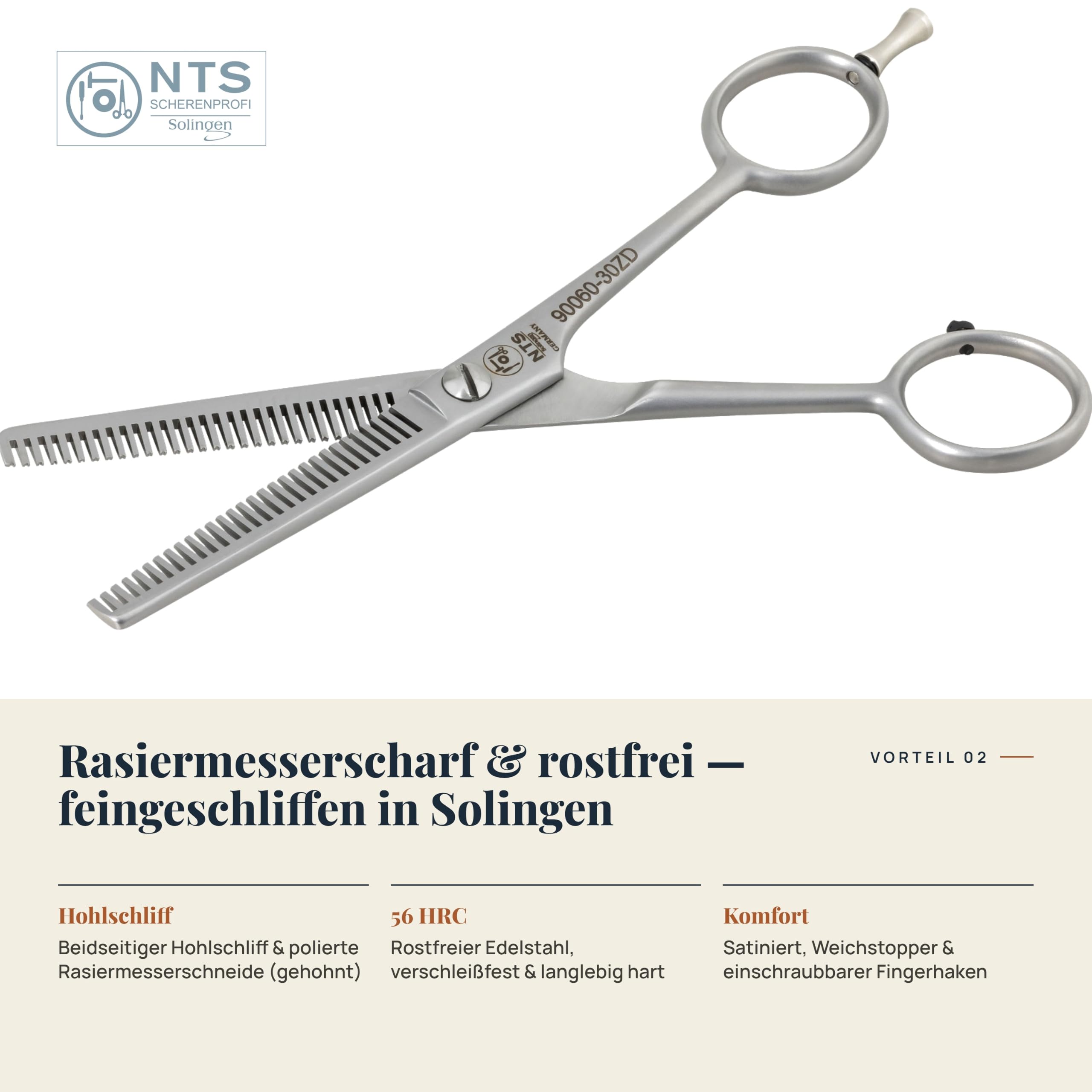 Hundeschere/Fellschere - Dog-Pet Line ROSTFREI, matt satiniert • Fell-Modellierschere (Zähne doppelseitig) Effilierschere