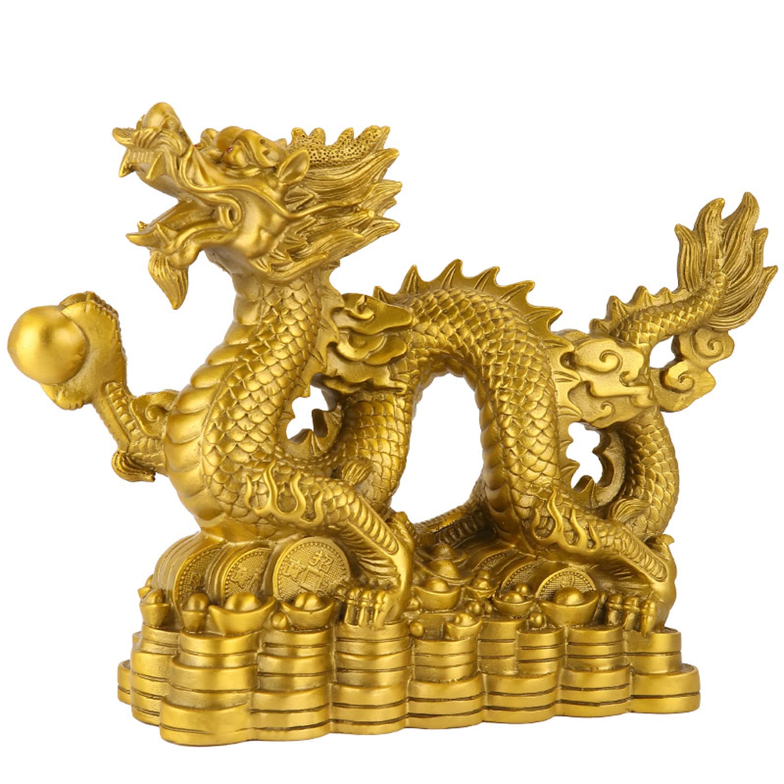 Drago Feng Shui su Base monetaria Statua in Ottone per Fortuna e Successo, ricchezza prosperità Drago Zodiacale Cinese Decorazione Feng Shui, Home Office Scultura da Tavolo Ornamenti Regali