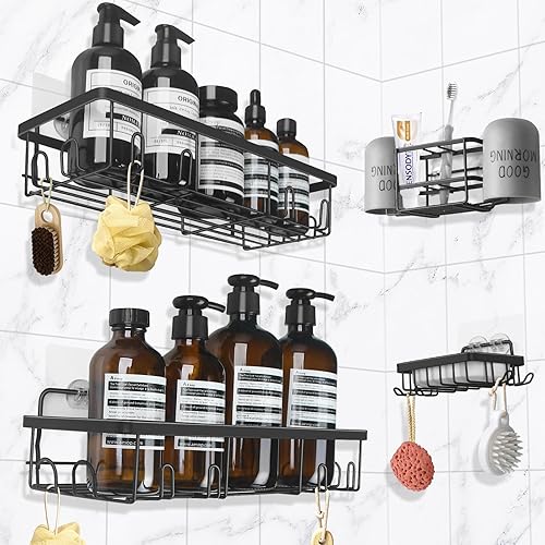 Rivisotamy Paquete de 4 organizadores de ducha con 22 ganchos, organizadores de baño y artículos esenciales de almacenamiento, estantes de ducha con