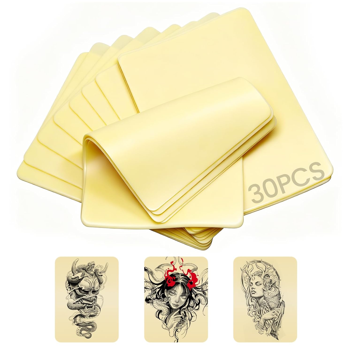 30PCS Blank Tattoo Practice Skin Sheets 5.9"x7.8" 1mm Thick - Double Sided Fake Skin for Tattoo & Microblading Training - Premium Silicone Practice Supplies for Beginners and Artists
