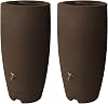 Algreen Athena 80 Gallon Plastic برميل مطري خارجي مع حنفية نحاسية وحارس شاشة لجمع مياه الأمطار وتخزينها ، Brownstone 2 Pack