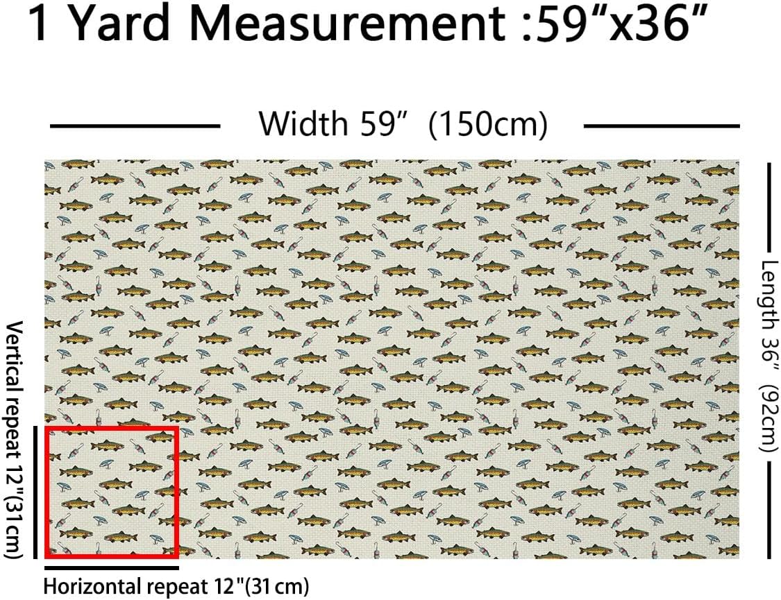 Feelyou Pike Fish Fabric by The Yard Kids 2 Yard Bass Big Fish Upholstery Fabric for Chairs Fishing and Hunting Ative Waterproof Outdoor Fabric Fisherman Fish Man Reupholstery Fabric Decor Swordfish