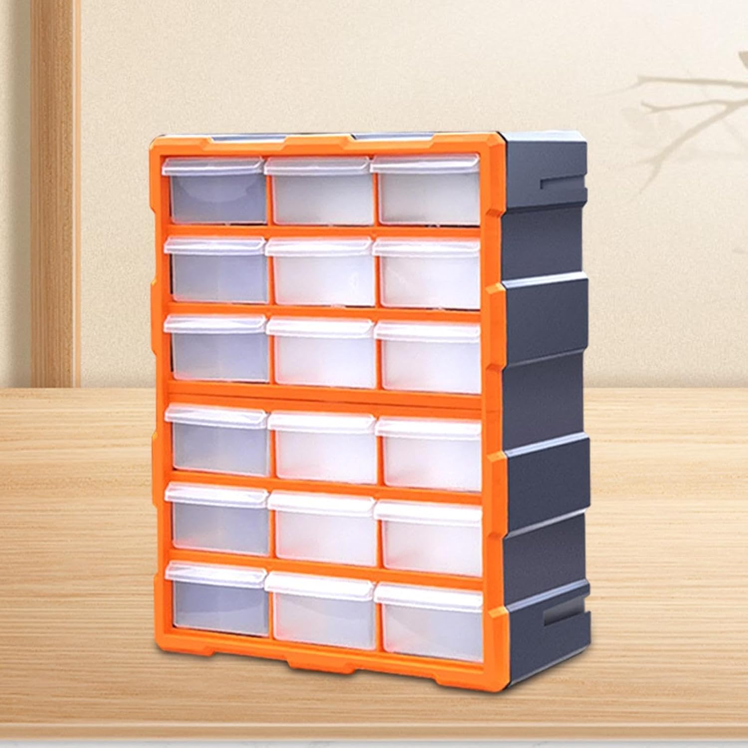 Multi Drawer Organizer for Storage Cabinet with Removable Sections for Tools and Crafts, Orange 18 Drawers